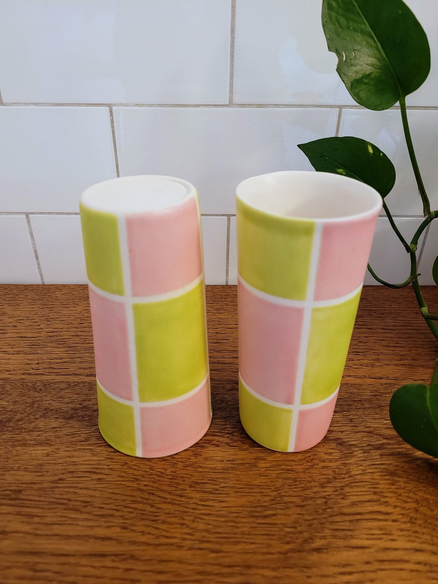 Vintage Mod inspired handmade ceramic tumblers set, slip casted ceramic cup set, 8oz