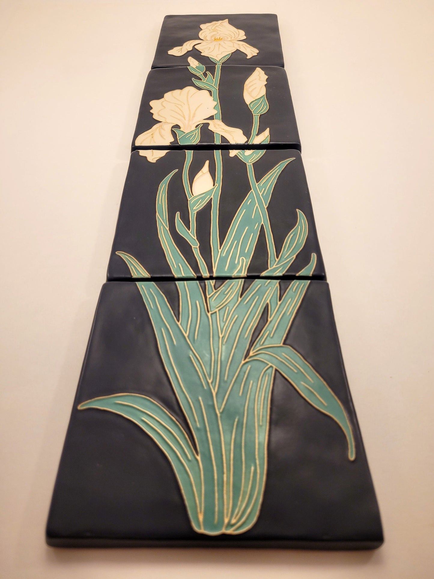Art Nouveau Iris Tile, Handmade ceramic art tile