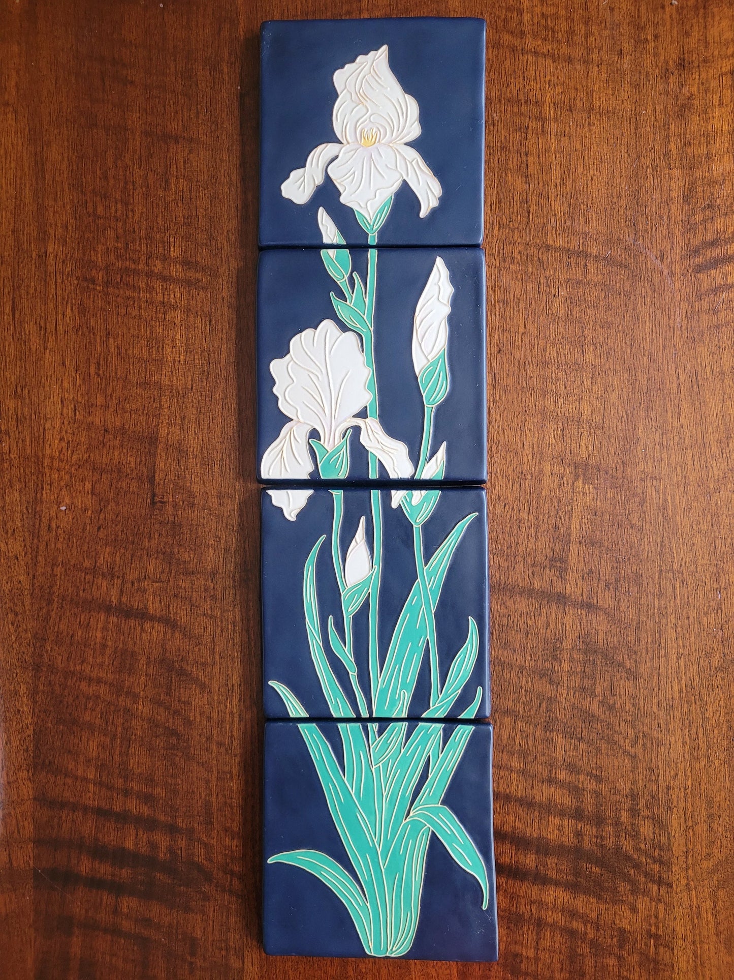 Art Nouveau Iris Tile, Handmade ceramic art tile