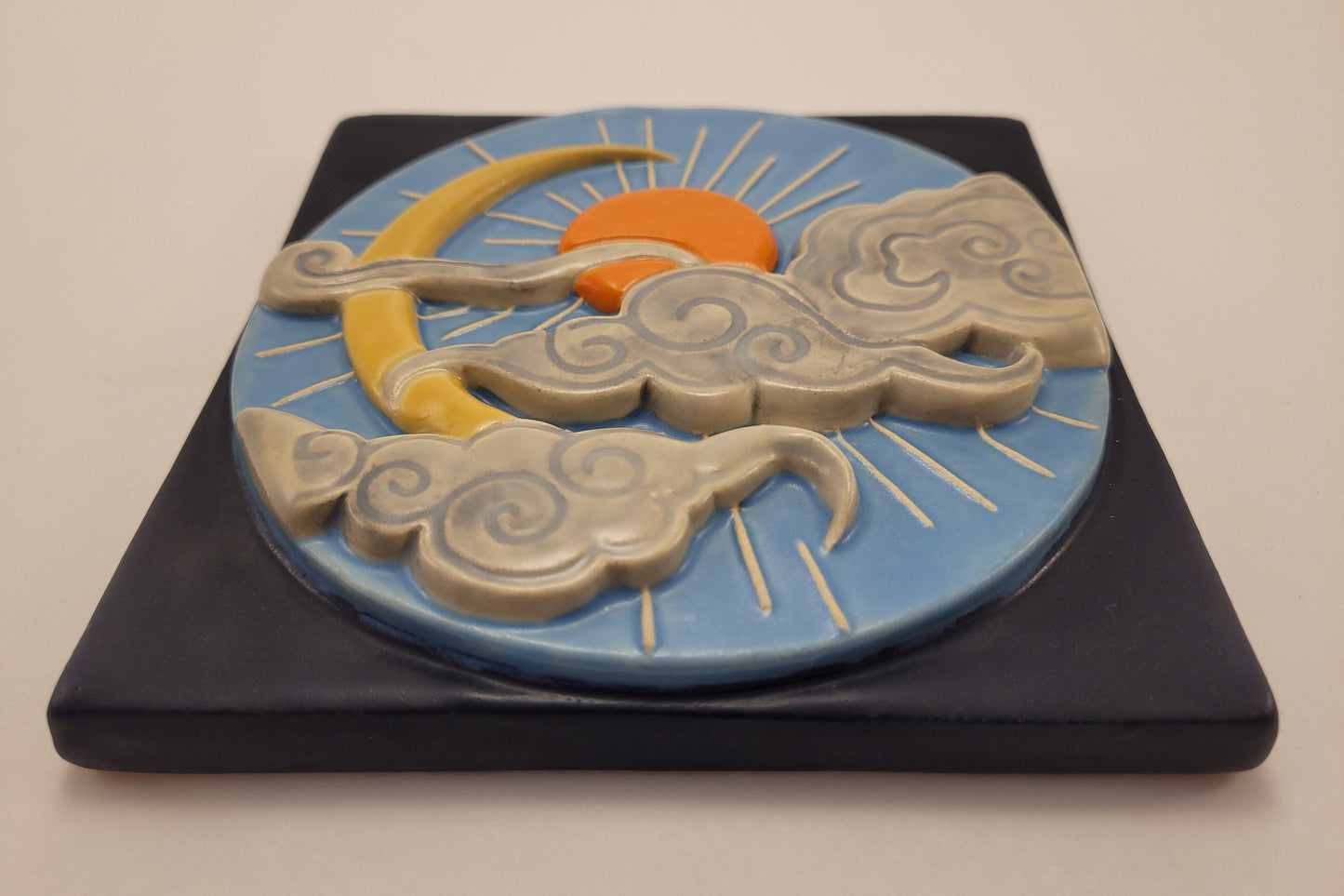 Sun and Moon Tile, Handmade ceramic tile