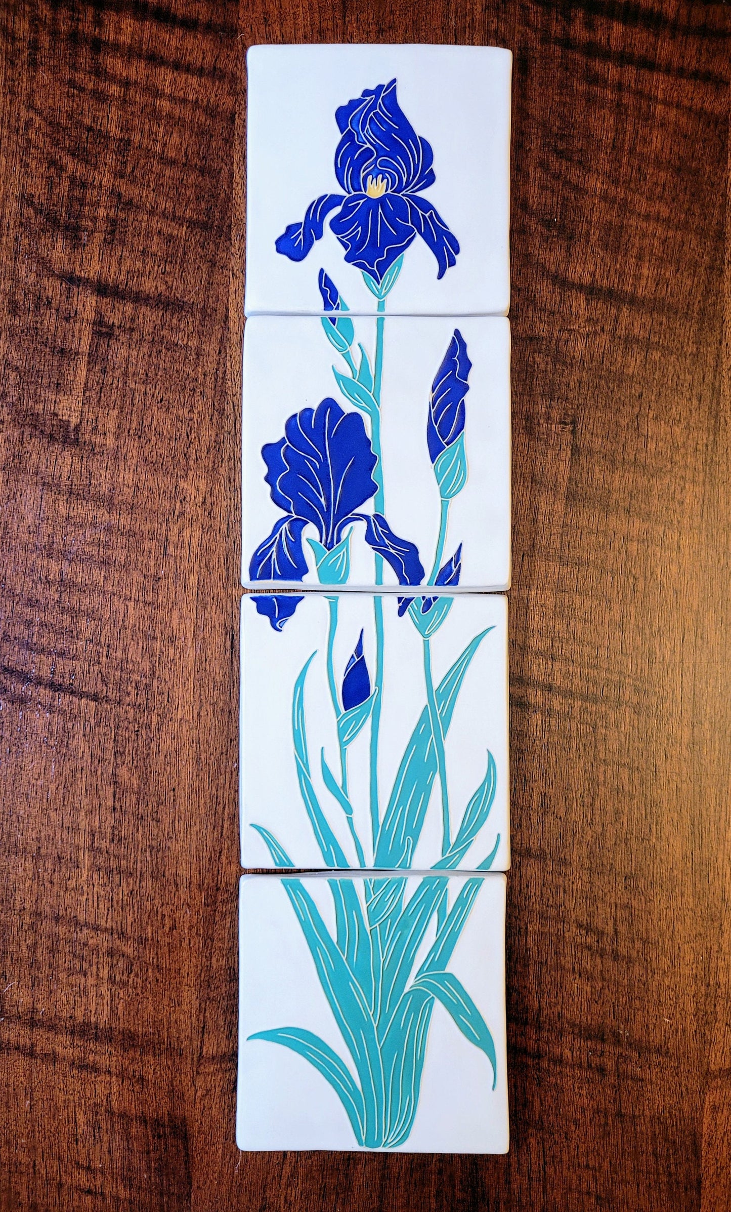 Art Nouveau Iris Tile, Handmade ceramic art tile