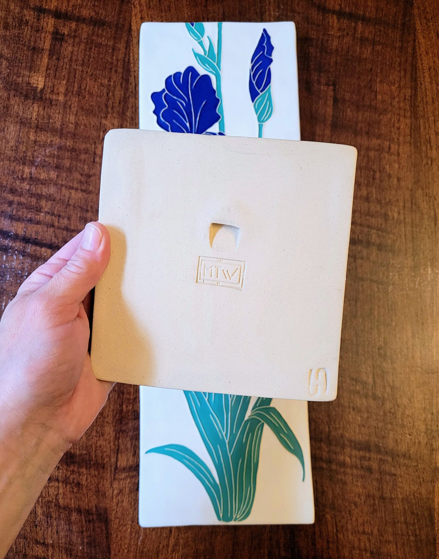 Art Nouveau Iris Tile, Handmade ceramic art tile