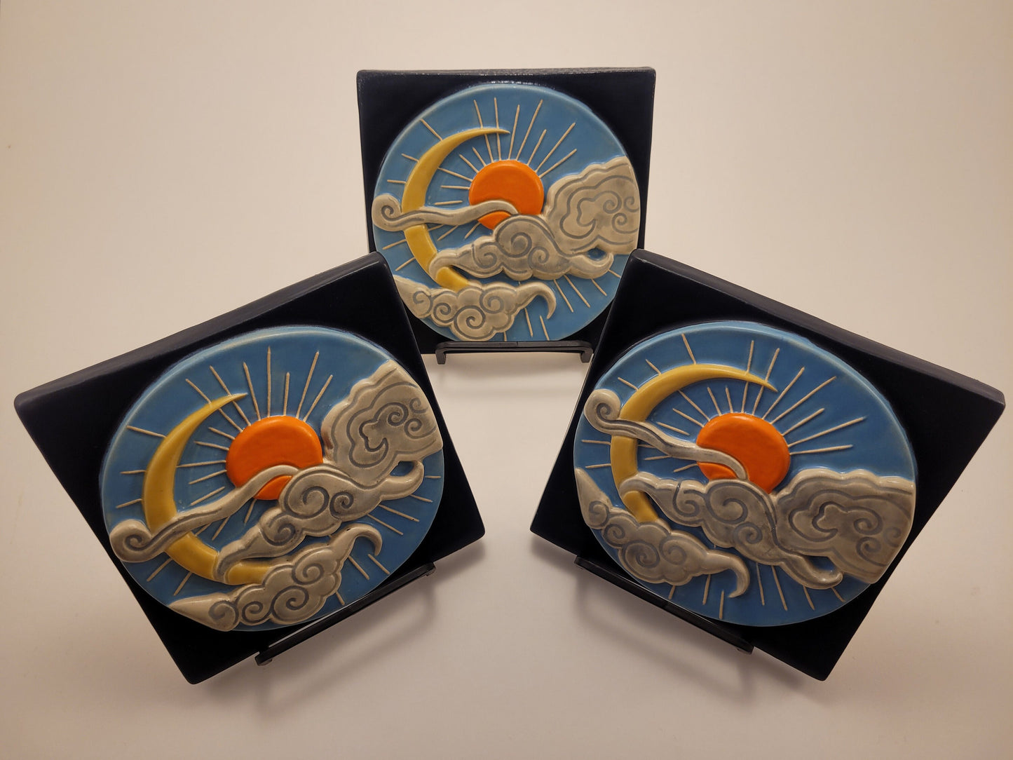 Sun and Moon Tile, Handmade ceramic tile