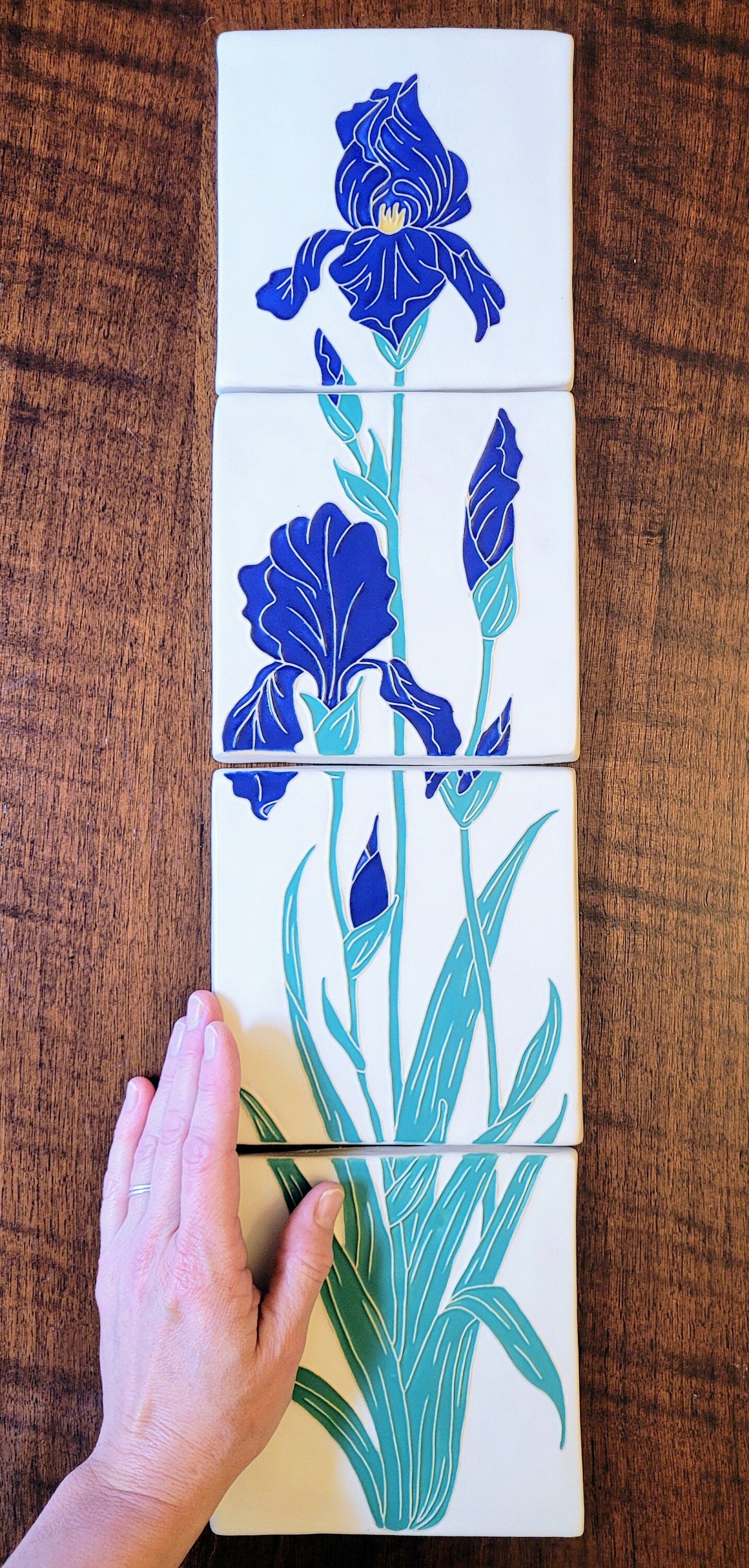 Art Nouveau Iris Tile, Handmade ceramic art tile