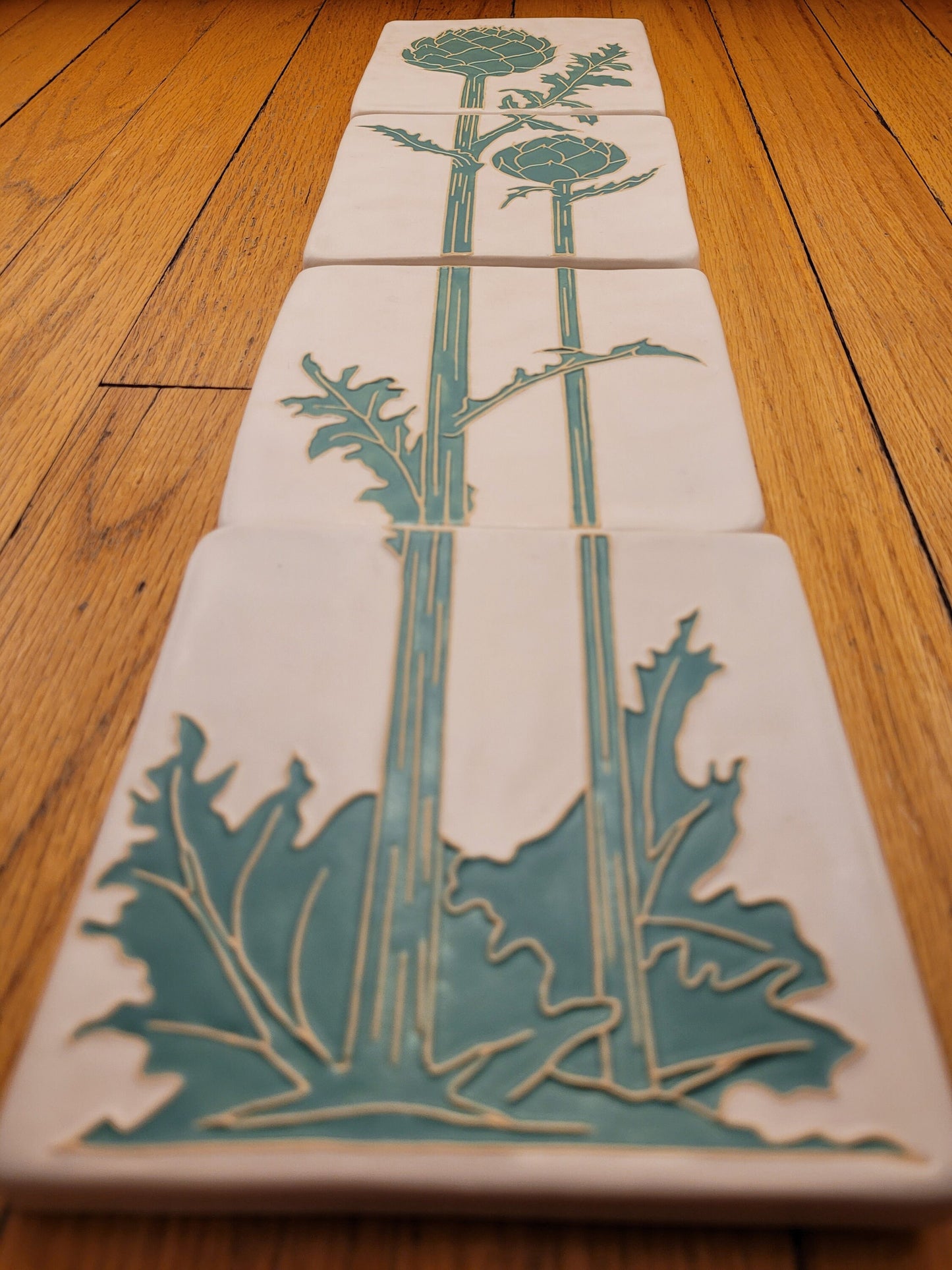 Art Nouveau Artichoke Tile, Handmade ceramic tile