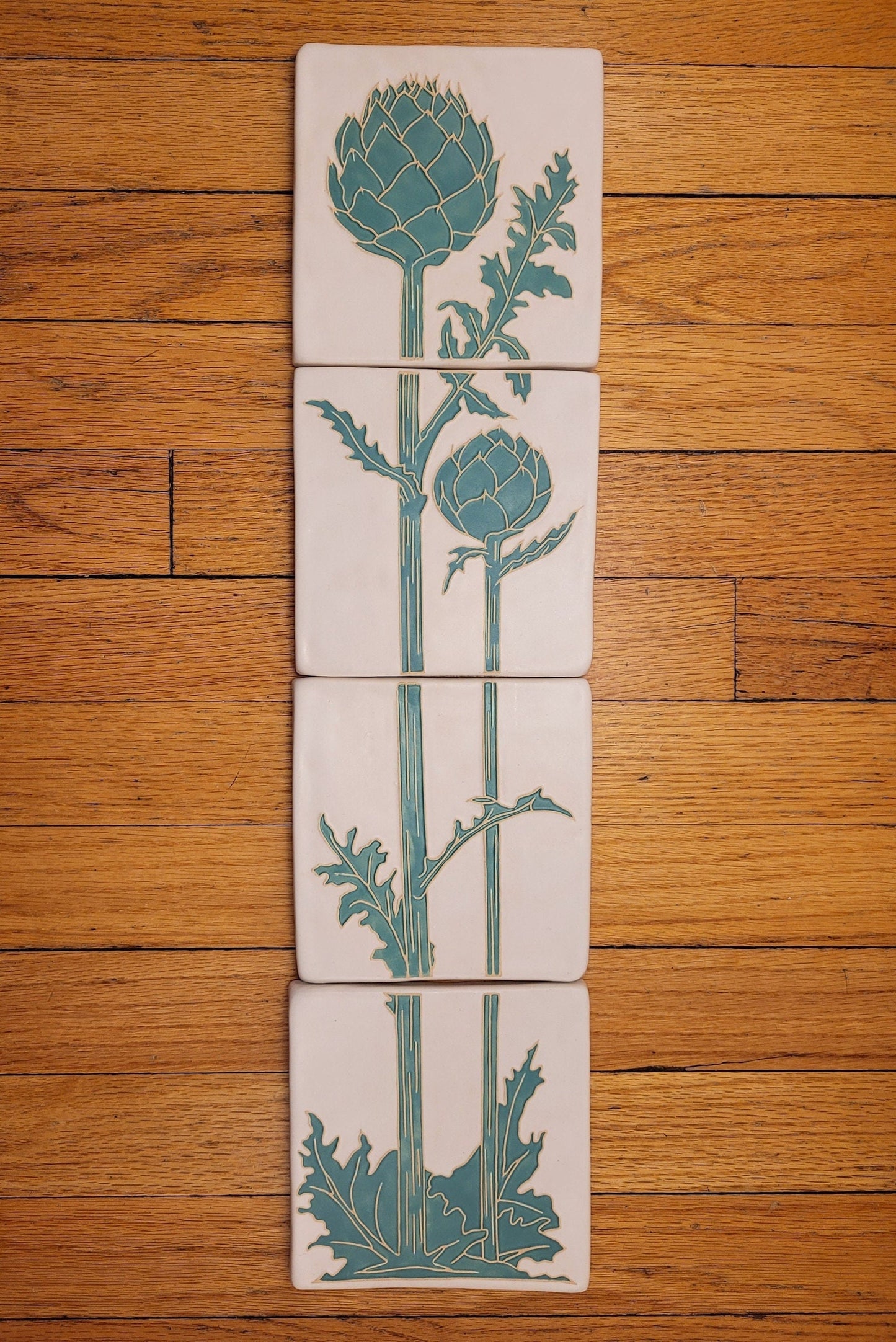 Art Nouveau Artichoke Tile, Handmade ceramic tile