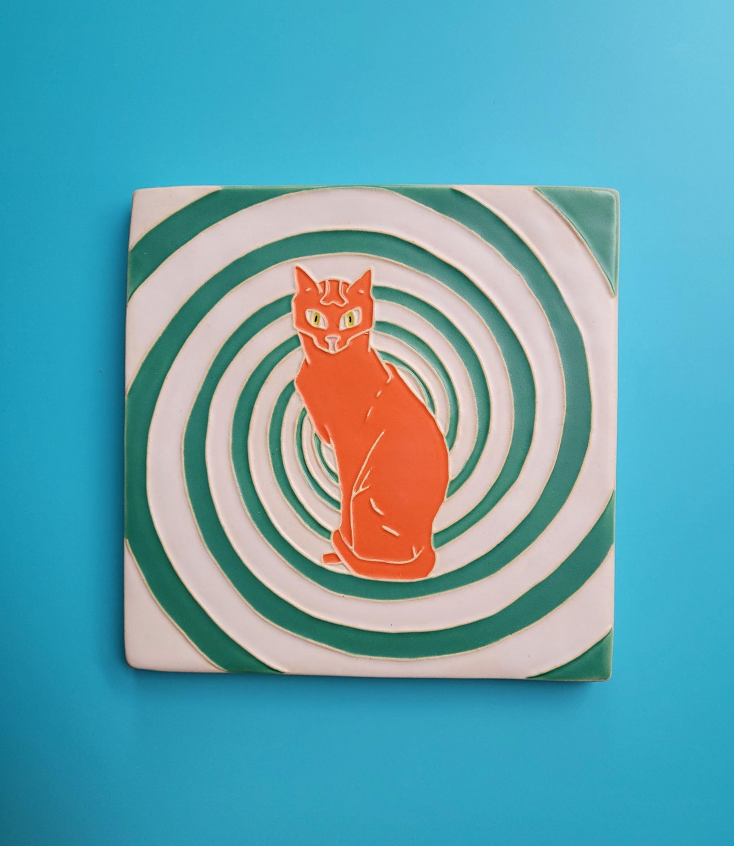 Hypnotic Cat Tile, Handmade 6x6 ceramic tile