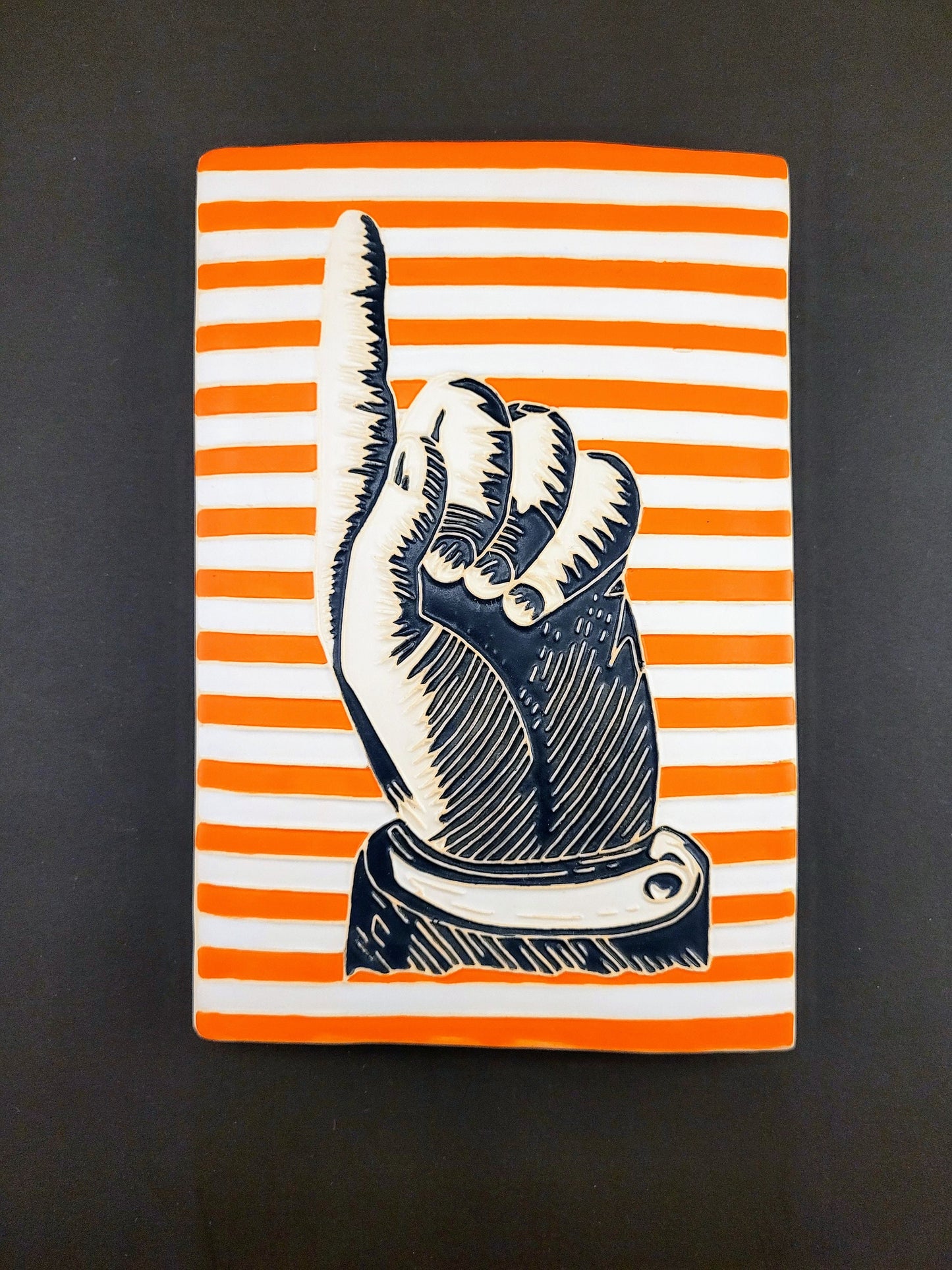 Antique Pointing Hand, handmade ceramic art tile