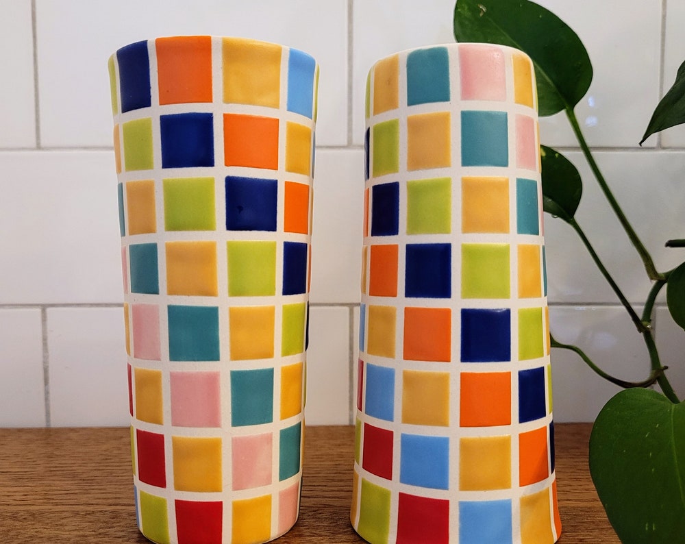 Vintage Mod inspired ceramic tumblers set, 8oz