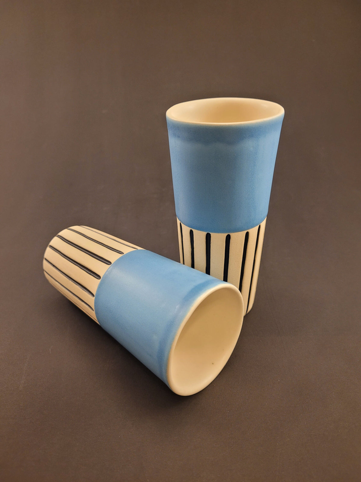 Modern handmade ceramic tumblers set, slip casted ceramic cup set, 8oz