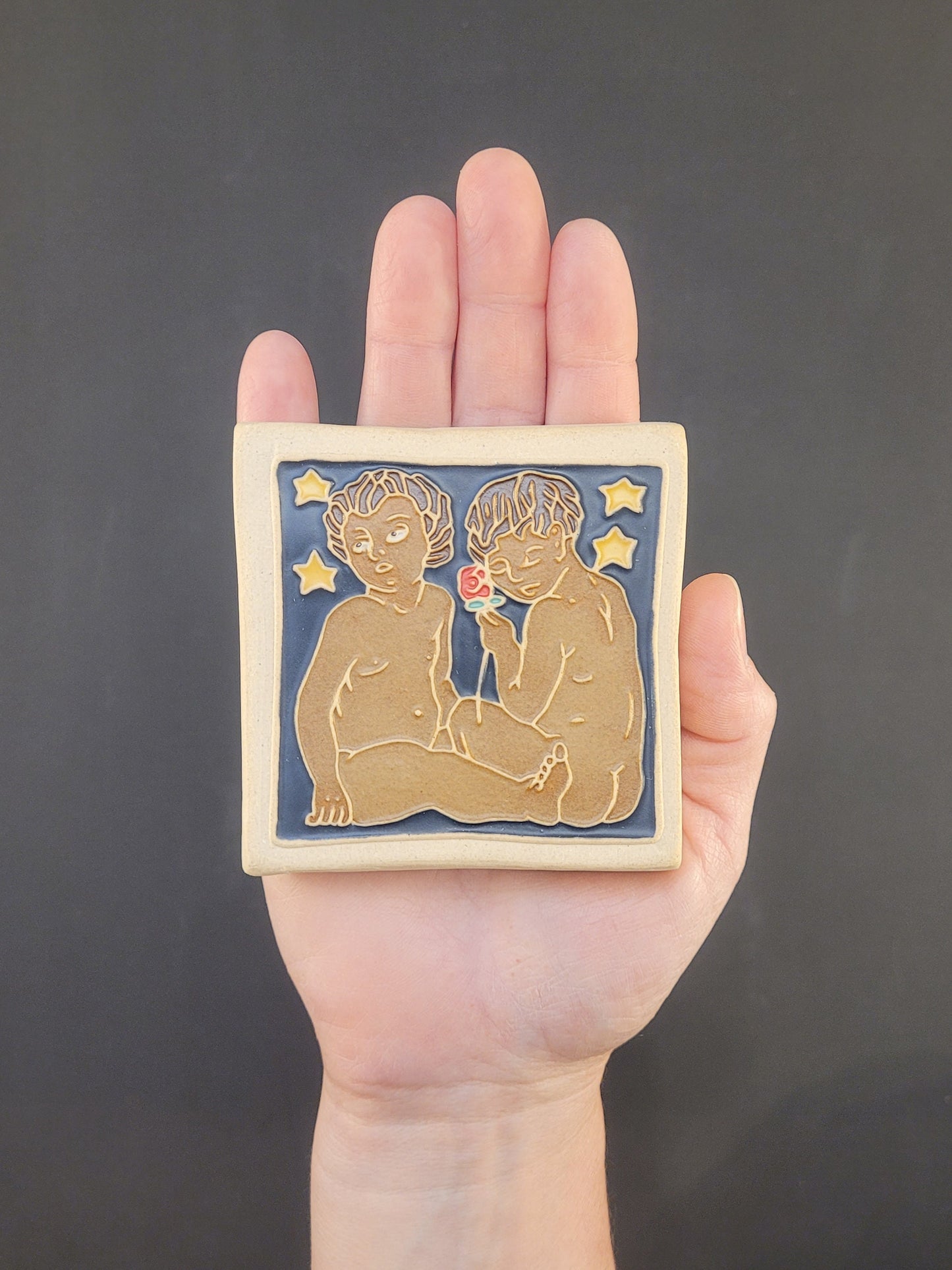 Gemini - Astrology tile, Handmade ceramic tile