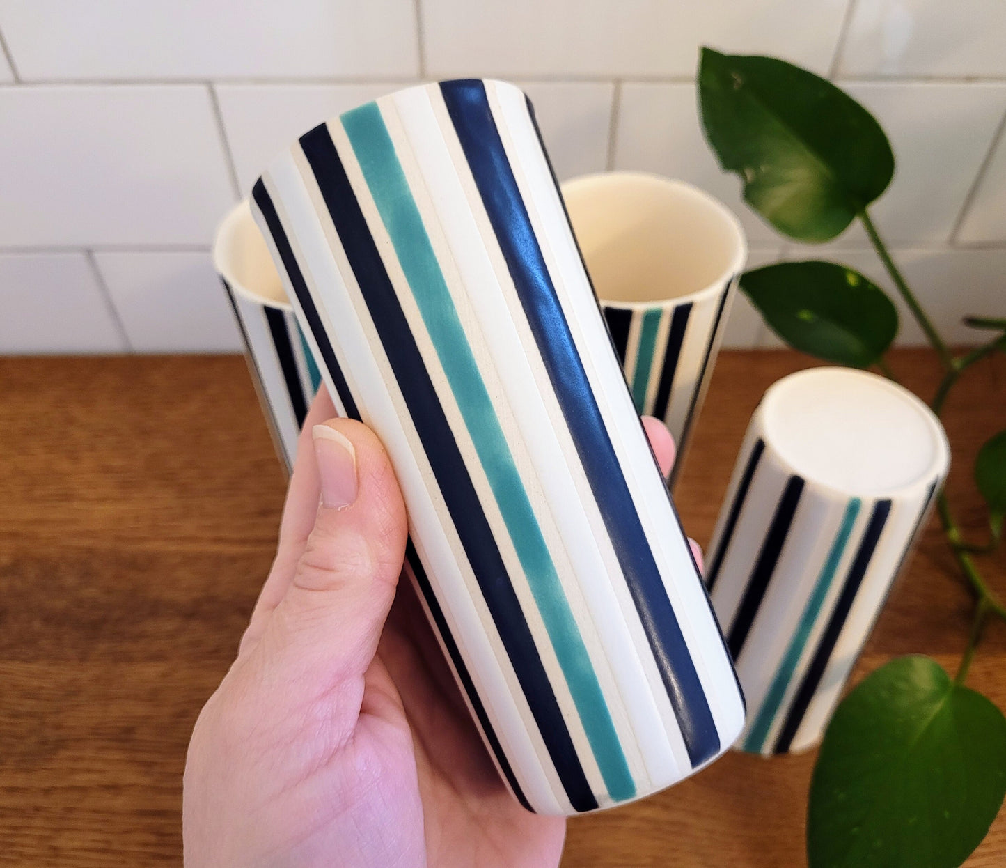 Vintage Mod inspired handmade ceramic tumblers set, slip casted ceramic cup set, 8oz