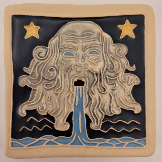 Aquarius - Astrology tile, Handmade ceramic tile