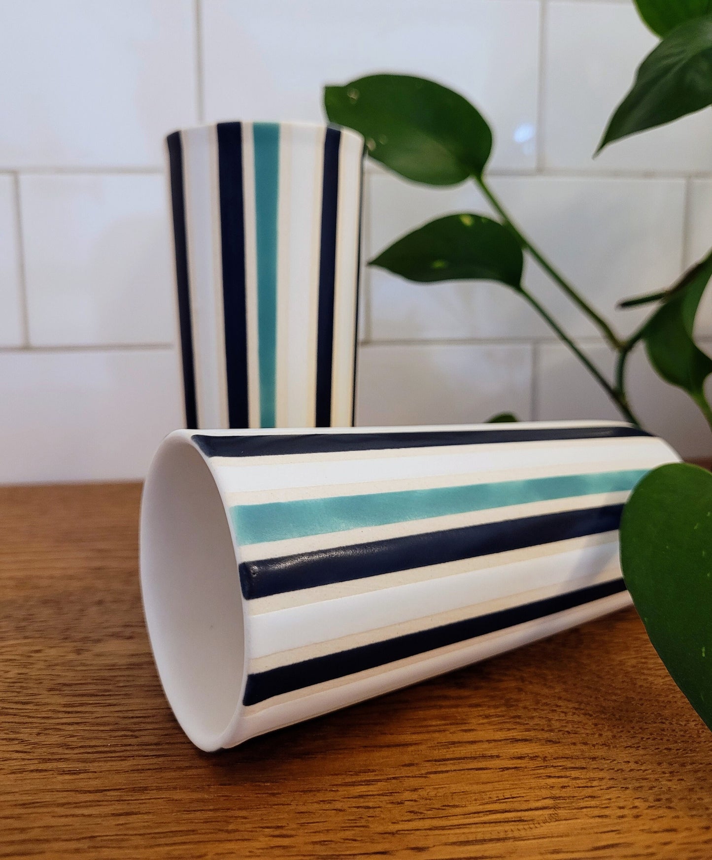 Vintage Mod inspired handmade ceramic tumblers set, slip casted ceramic cup set, 8oz