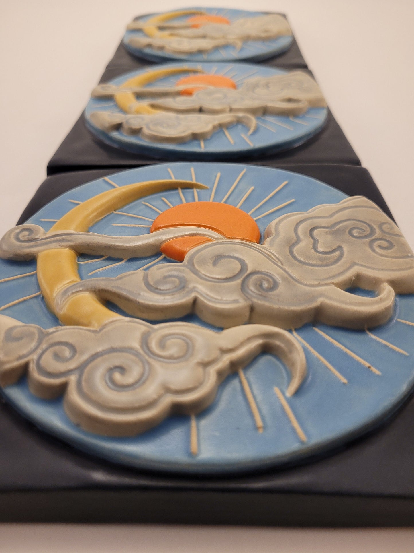 Sun and Moon Tile, Handmade ceramic tile