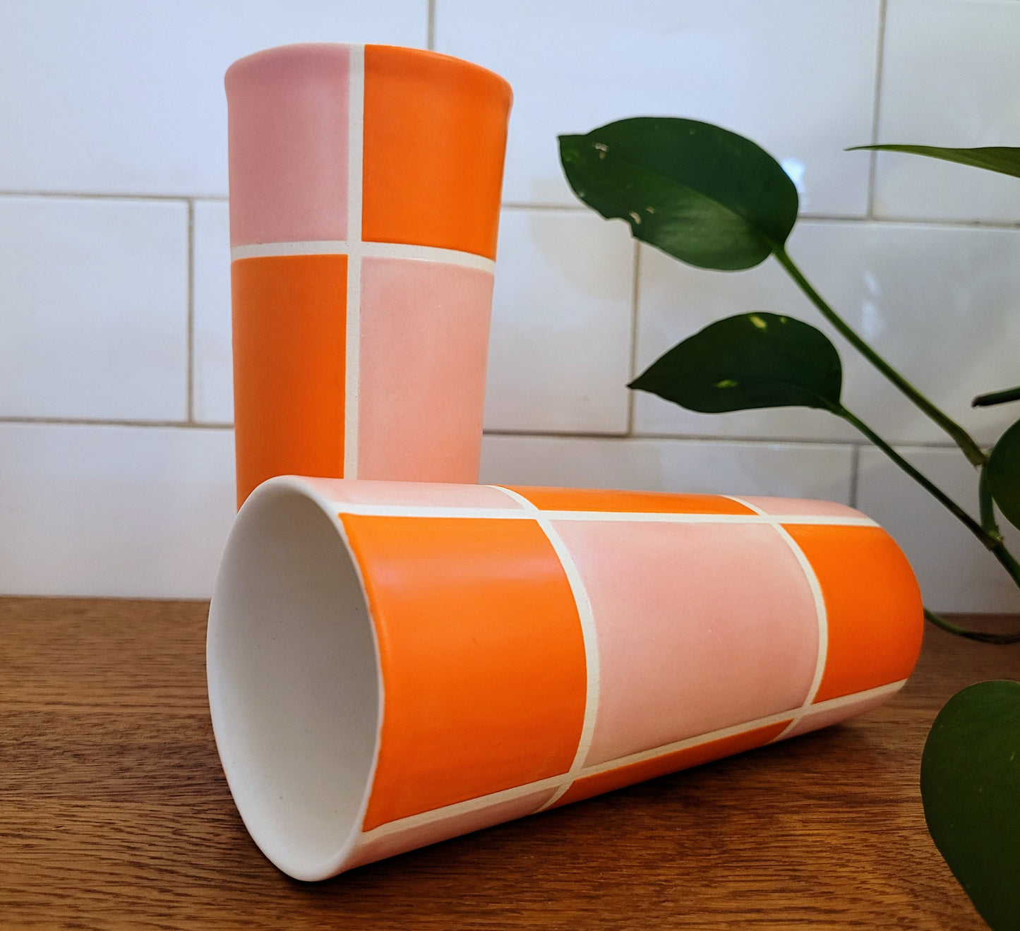 Vintage Mod inspired handmade ceramic tumblers set, slip casted ceramic cup set, 10oz