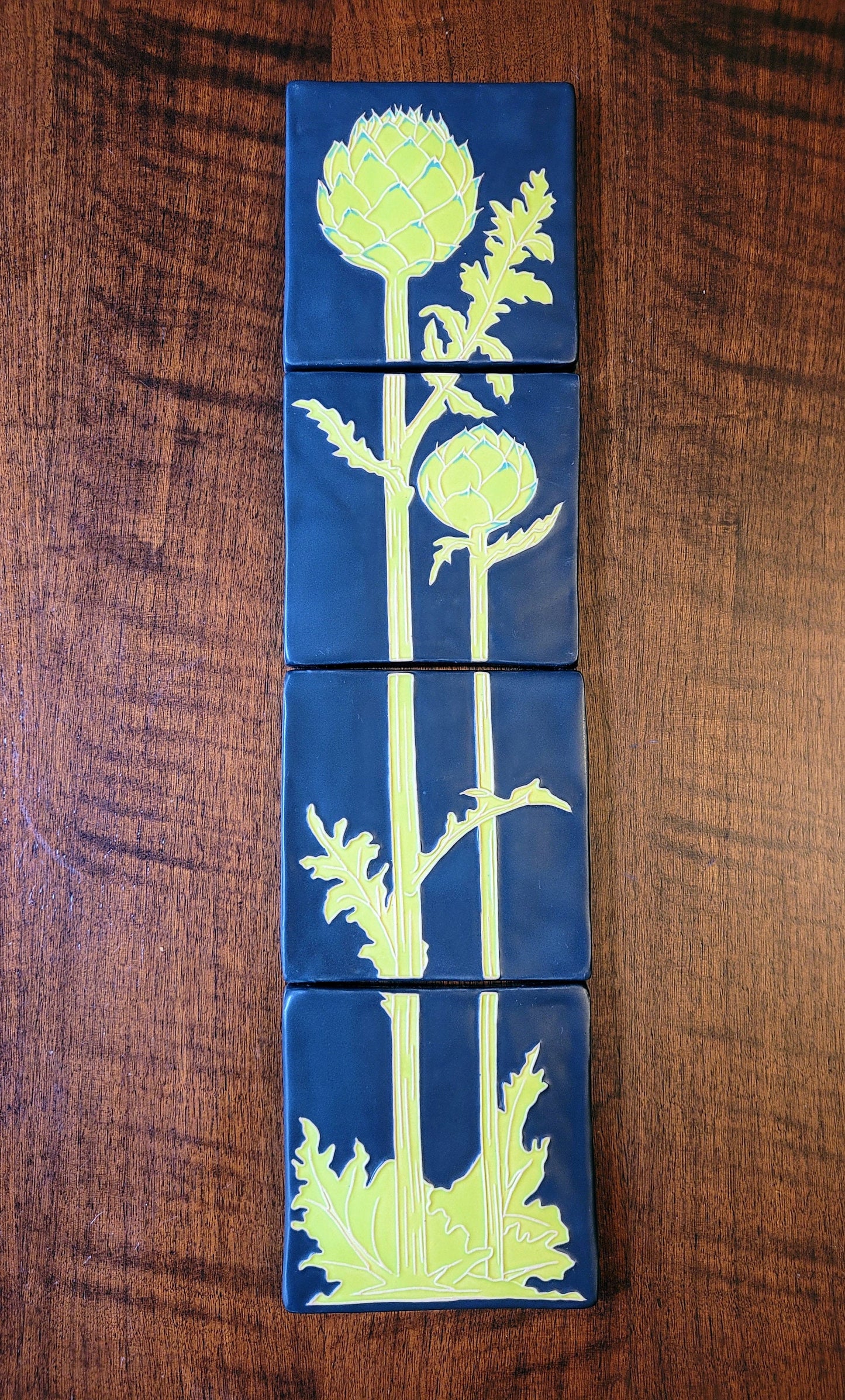 Art Nouveau Artichoke Tile, Handmade ceramic tile