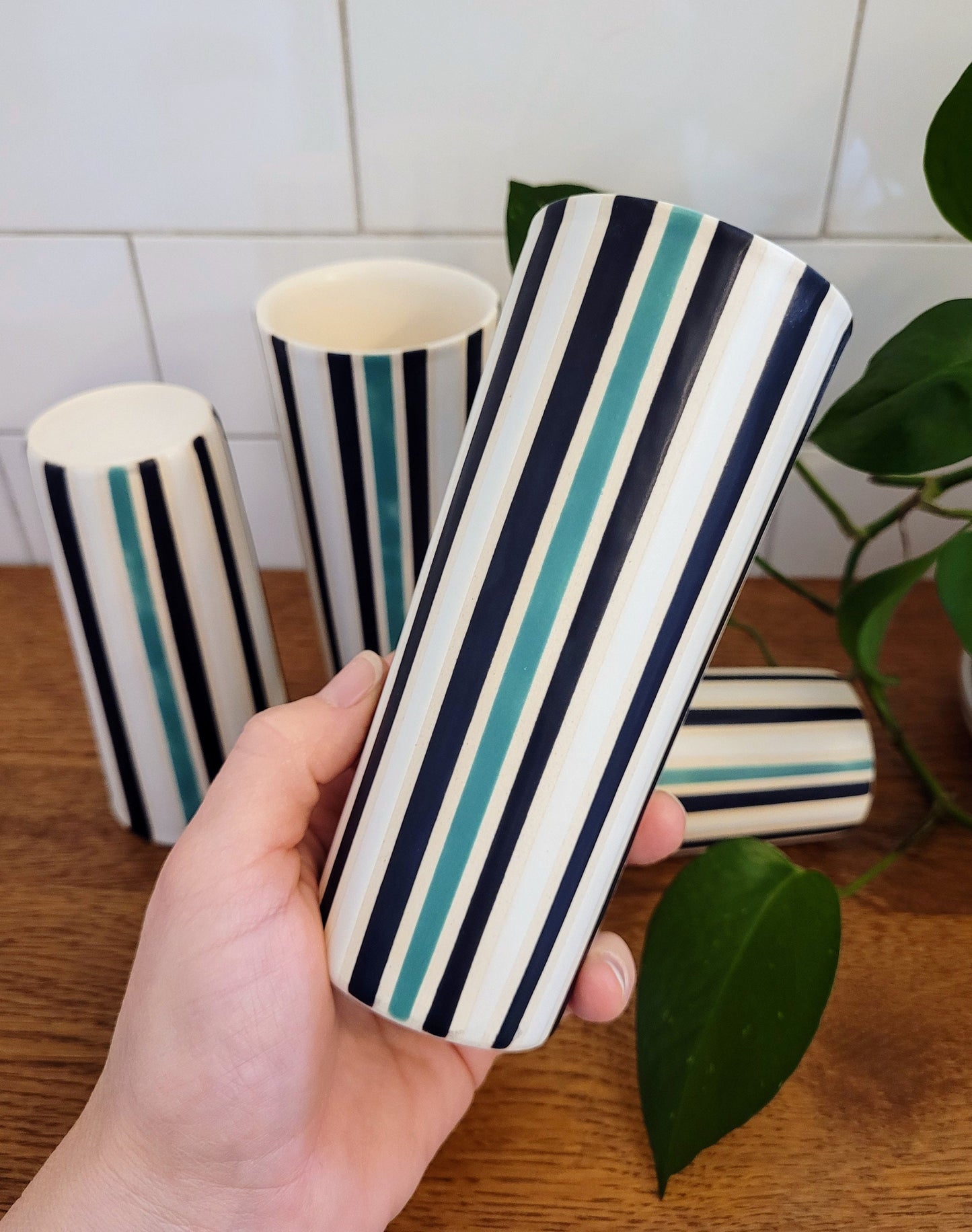 Vintage Mod inspired handmade ceramic tumblers set, slip casted ceramic cup set, 10oz