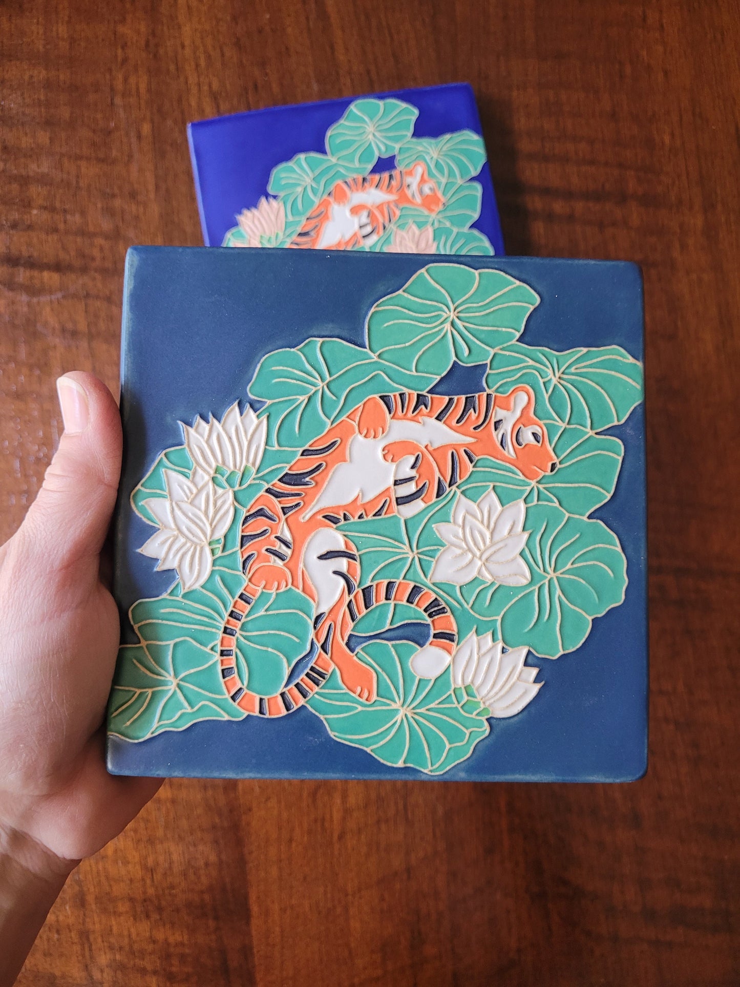 Tiger Lilly, Handmade ceramic art tile