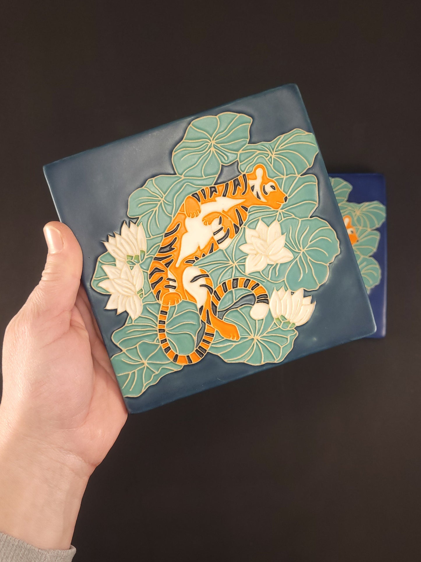 Tiger Lilly, Handmade ceramic art tile