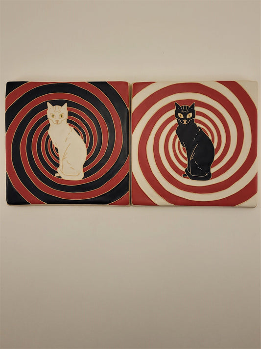Hypnotic Cat Tile, Handmade ceramic tile