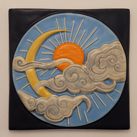 Sun and Moon Tile, Handmade ceramic tile