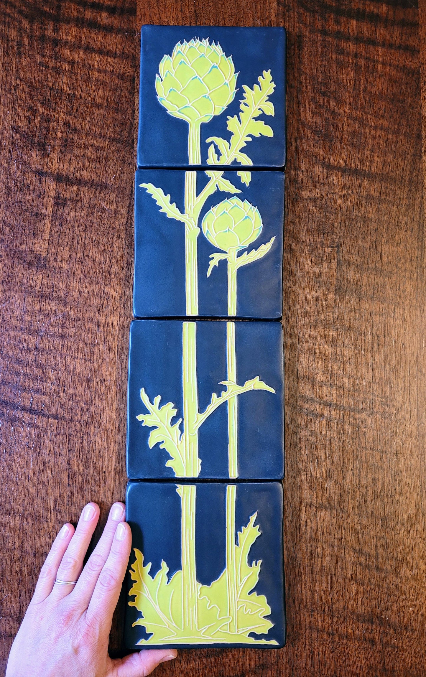 Art Nouveau Artichoke Tile, Handmade ceramic tile