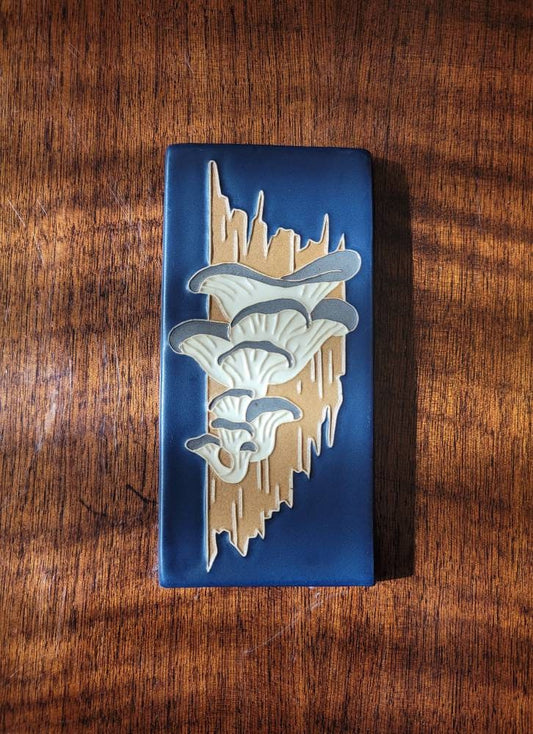 Oyster Mushroom, Handmade ceramic art tile