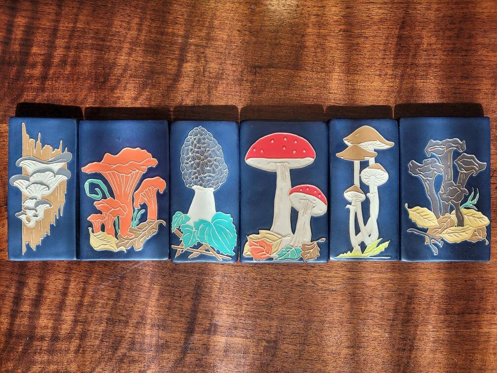 Oyster Mushroom, Handmade ceramic art tile