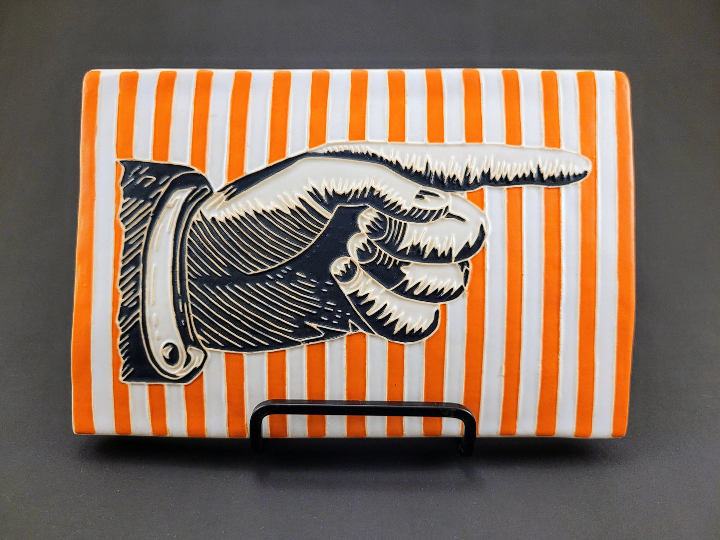 Antique Pointing Hand, handmade ceramic art tile