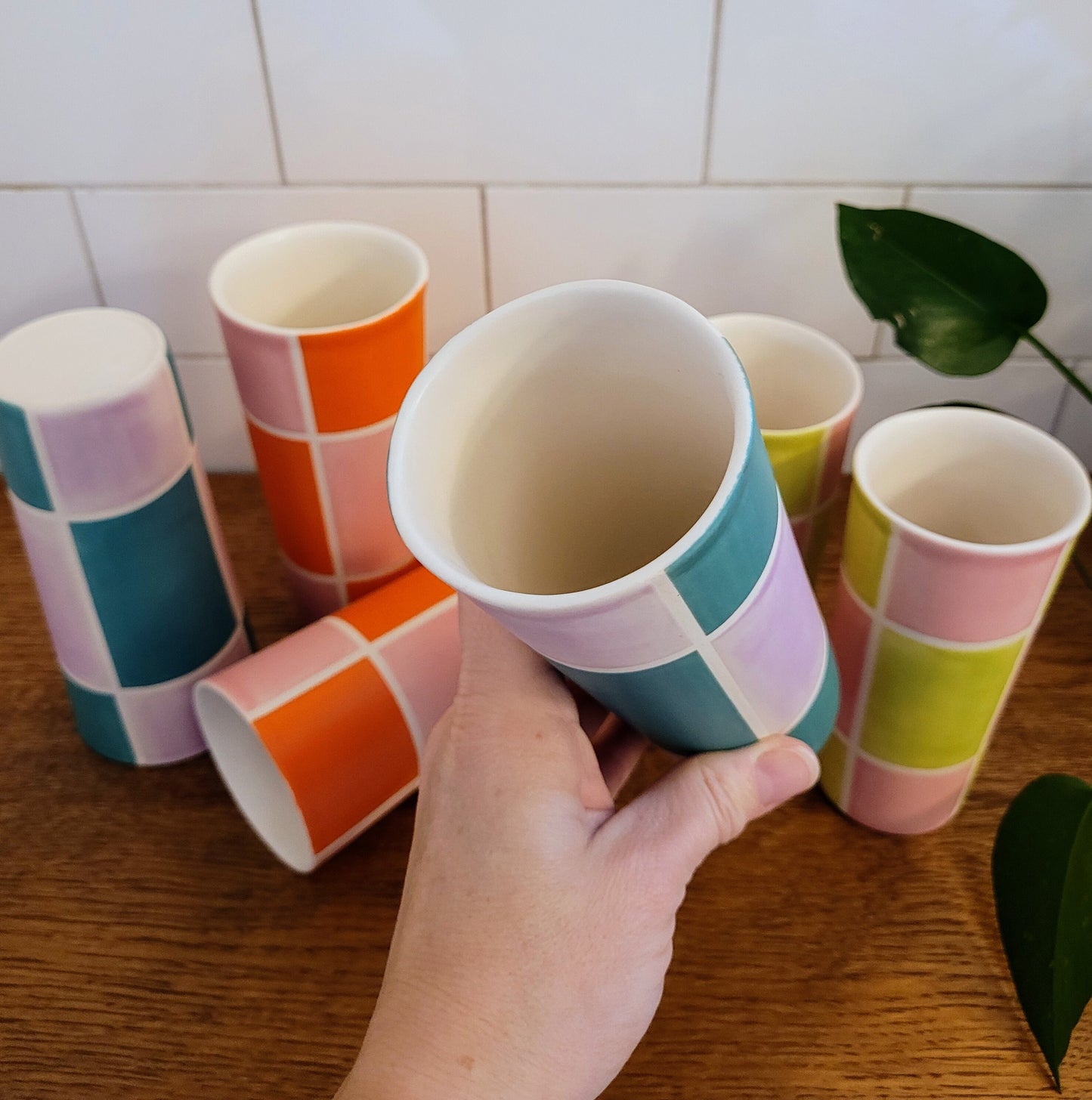 Vintage Mod inspired handmade ceramic tumblers set, slip casted ceramic cup set, 10oz