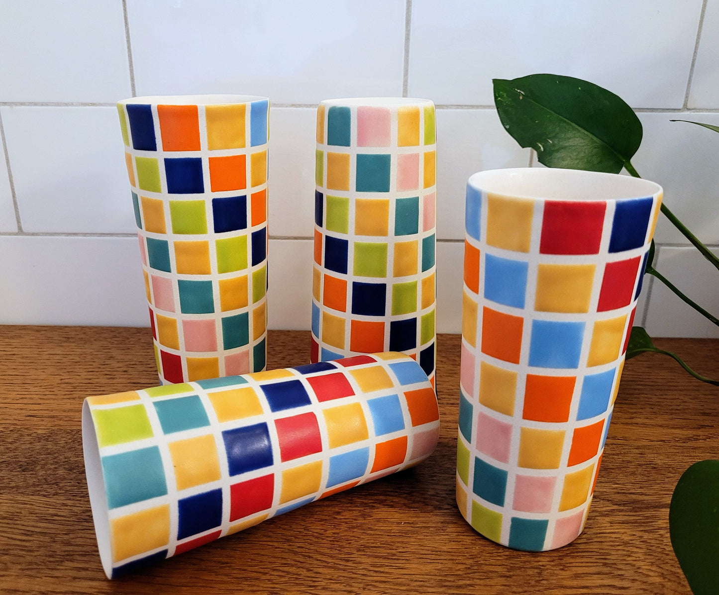 Vintage Mod inspired handmade ceramic tumblers set, slip casted ceramic cup set, 8oz