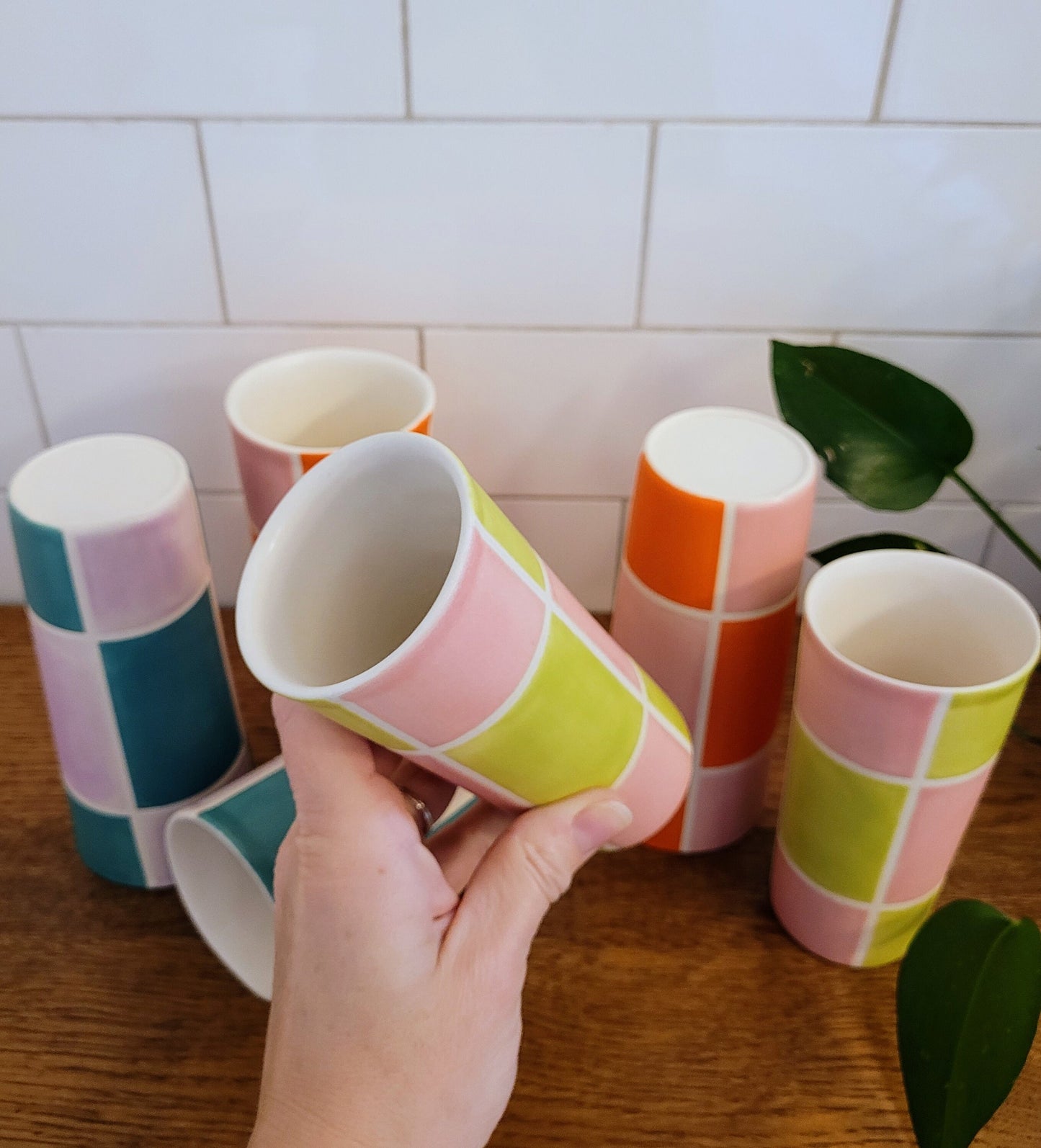 Vintage Mod inspired handmade ceramic tumblers set, slip casted ceramic cup set, 8oz