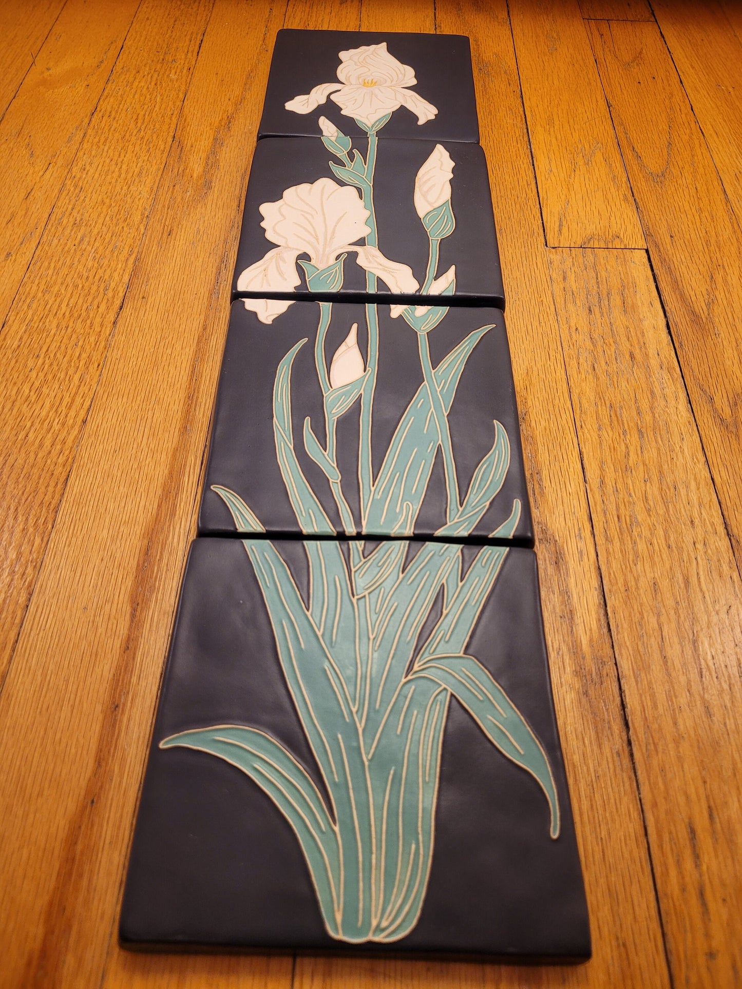 Art Nouveau Iris Tile, Handmade ceramic art tile