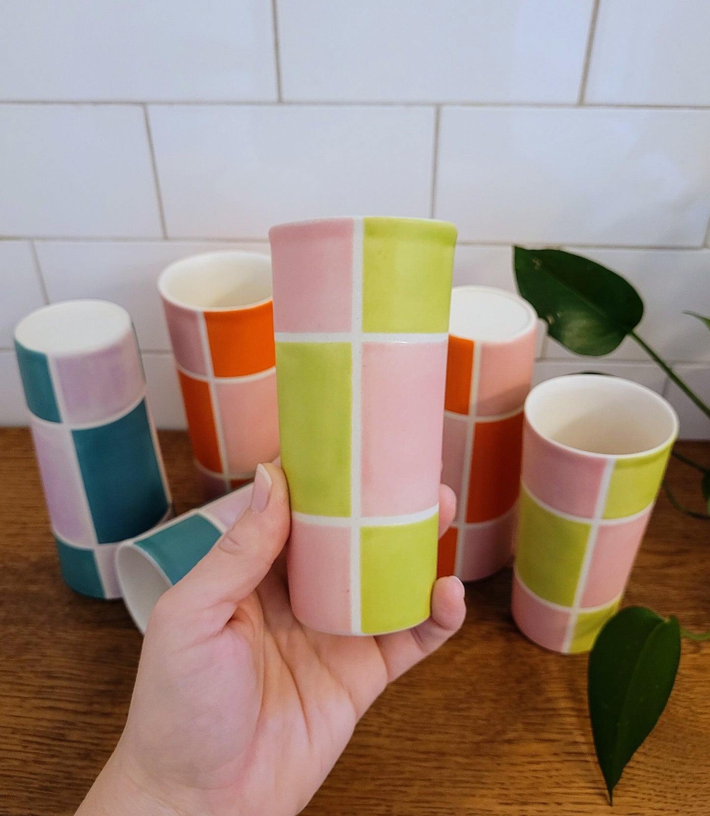 Vintage Mod inspired handmade ceramic tumblers set, slip casted ceramic cup set, 8oz