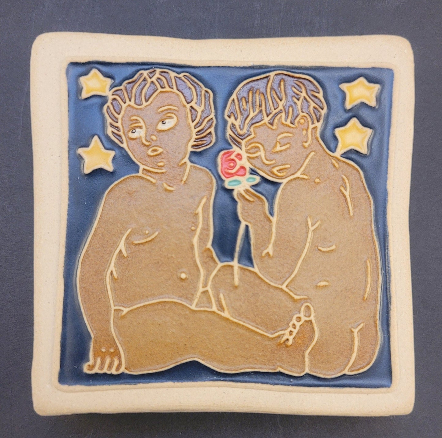 Gemini - Astrology tile, Handmade ceramic tile