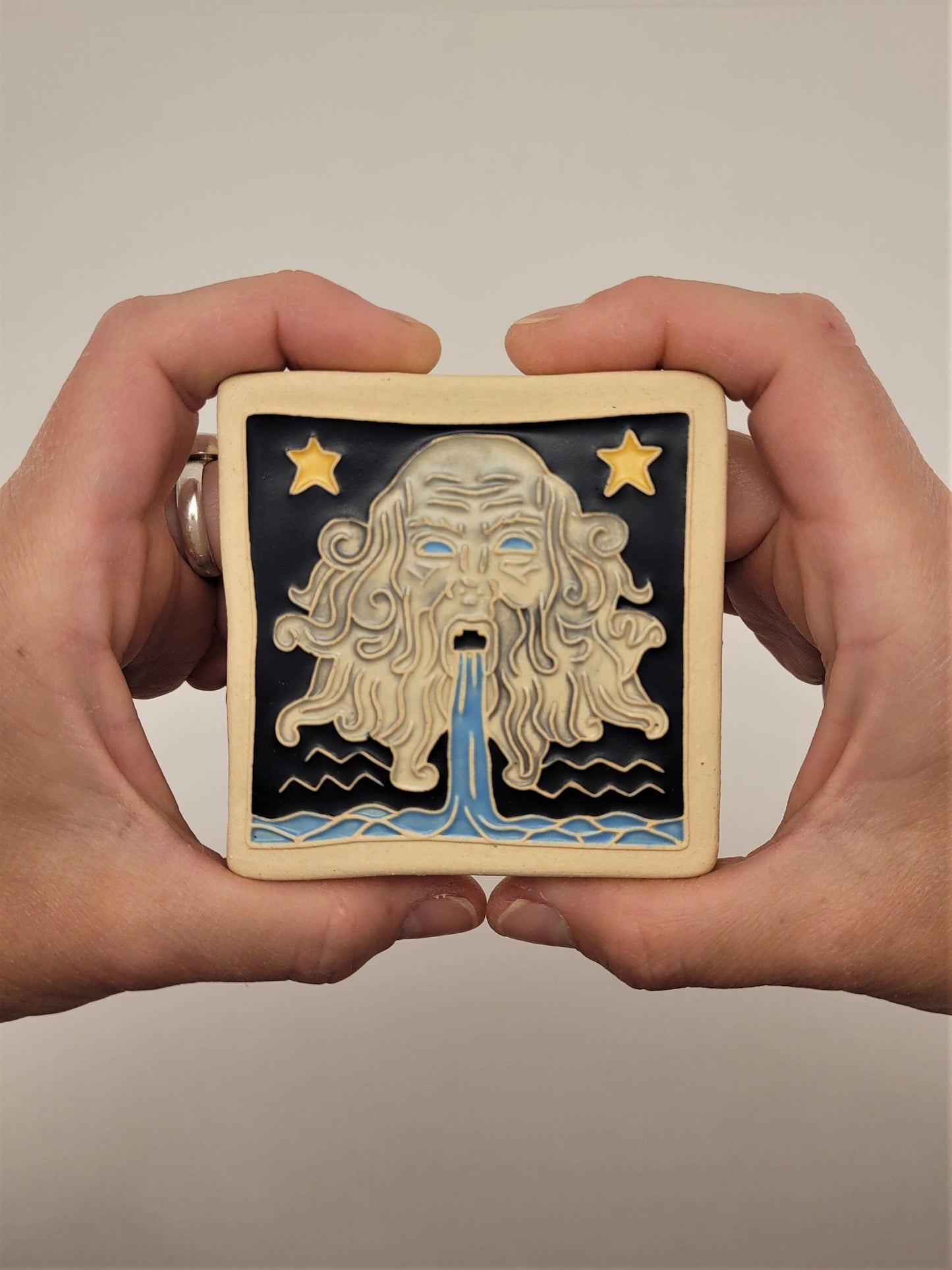 Aquarius - Astrology tile, Handmade ceramic tile