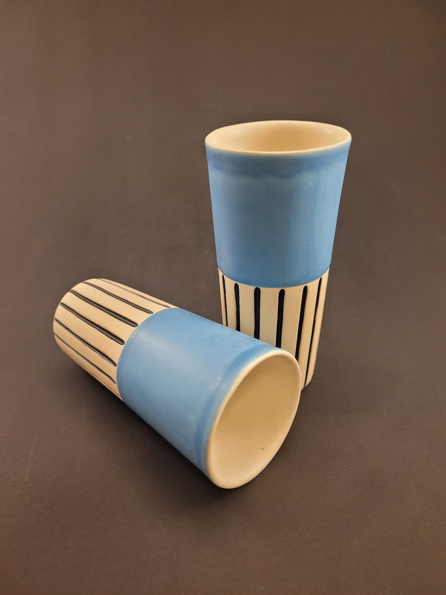 Modern handmade ceramic tumblers set, slip casted ceramic cup set, 8oz