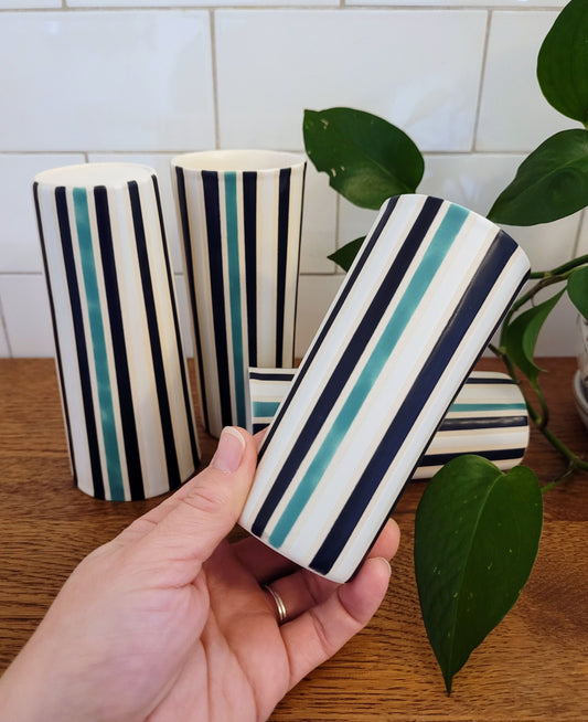 Vintage Mod inspired handmade ceramic tumblers set, slip casted ceramic cup set, 8oz