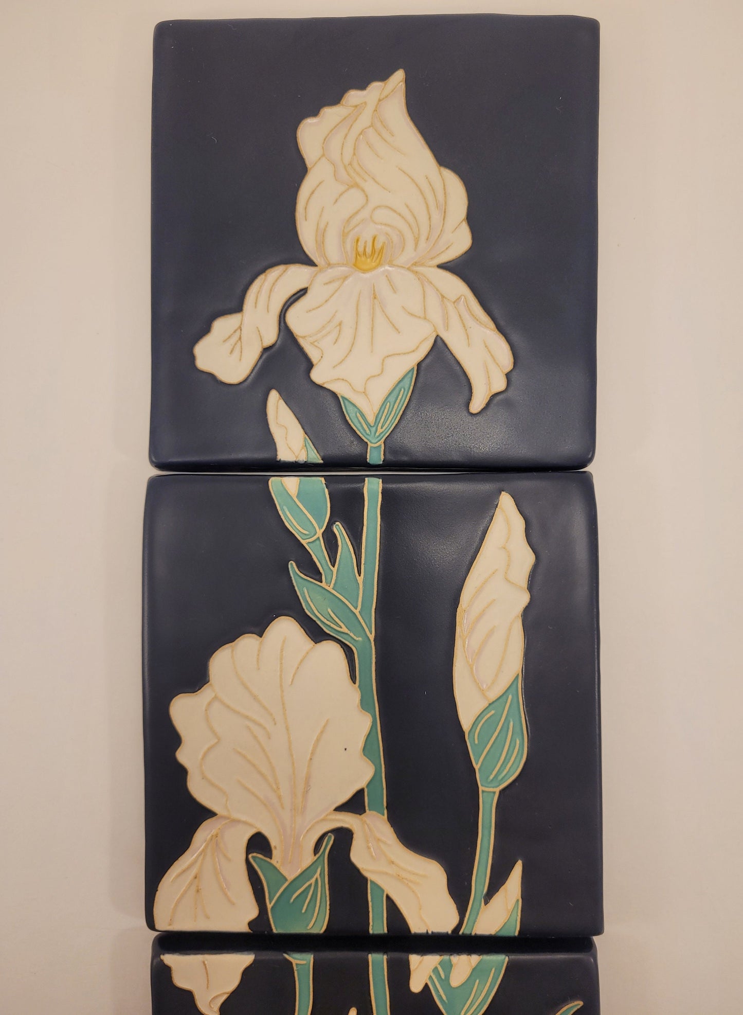 Art Nouveau Iris Tile, Handmade ceramic art tile