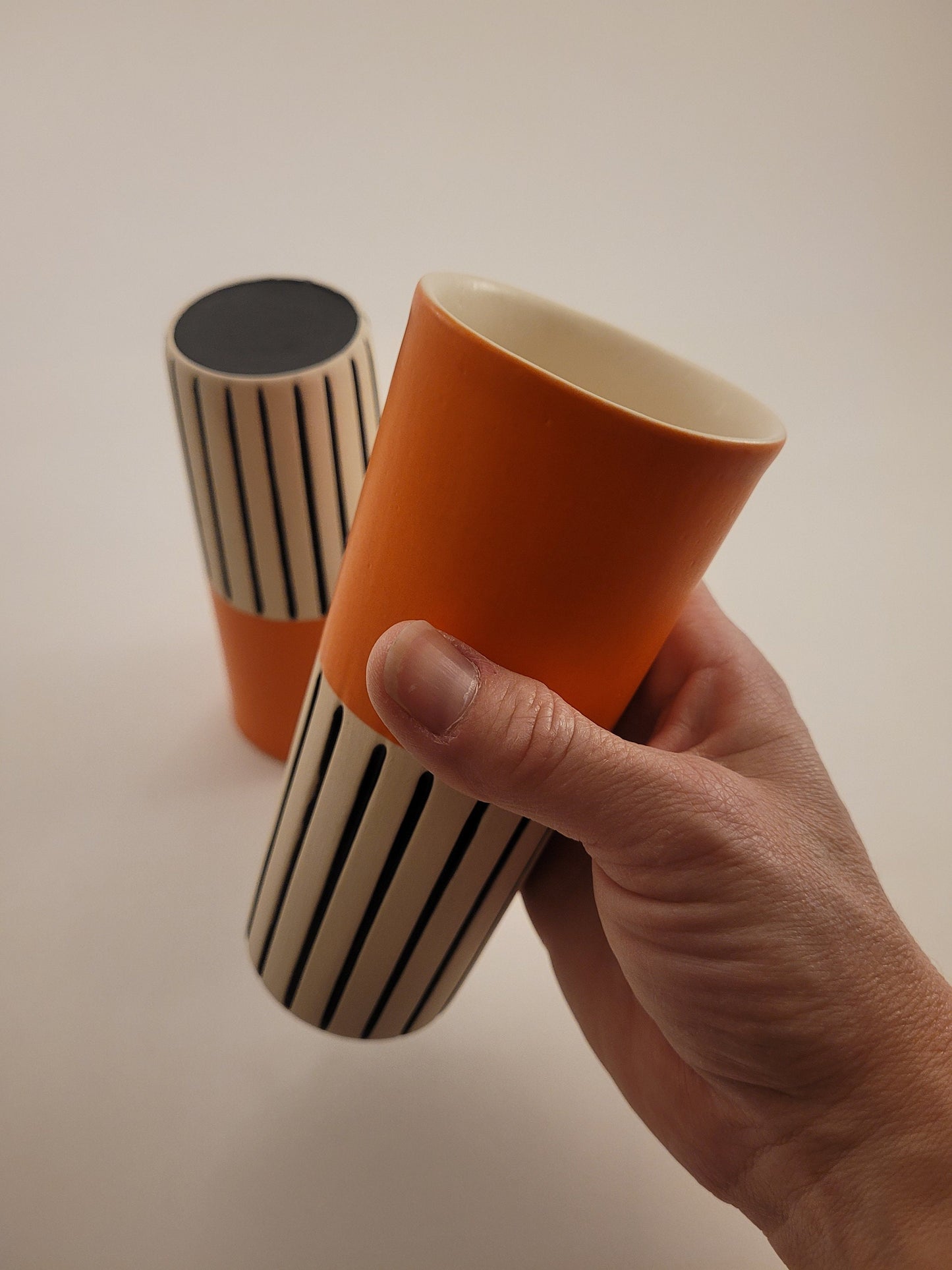 Modern handmade ceramic tumblers set, slip casted ceramic cup set, 10oz