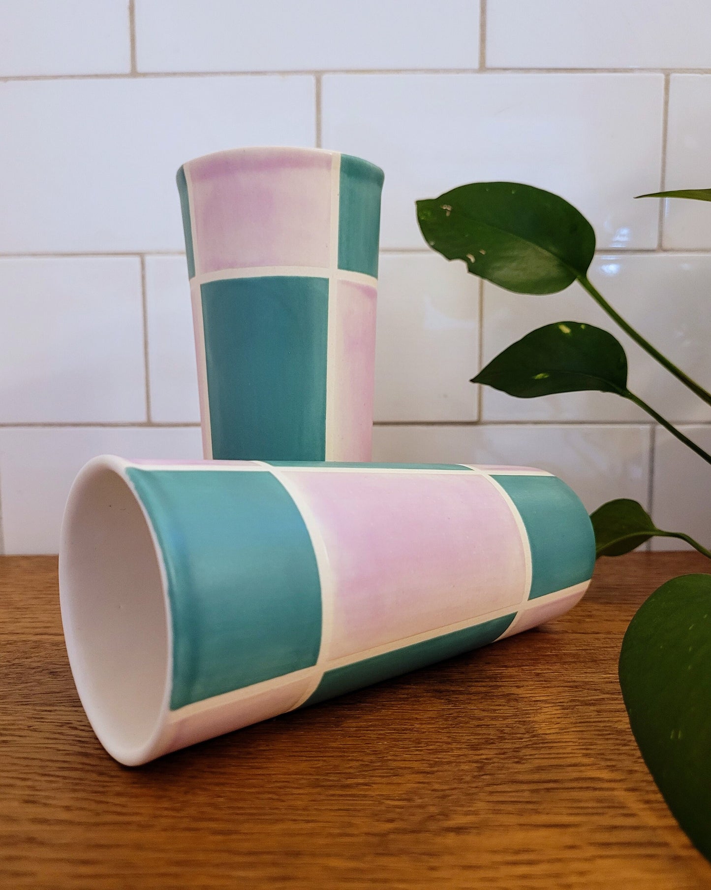 Vintage Mod inspired handmade ceramic tumblers set, slip casted ceramic cup set, 10oz