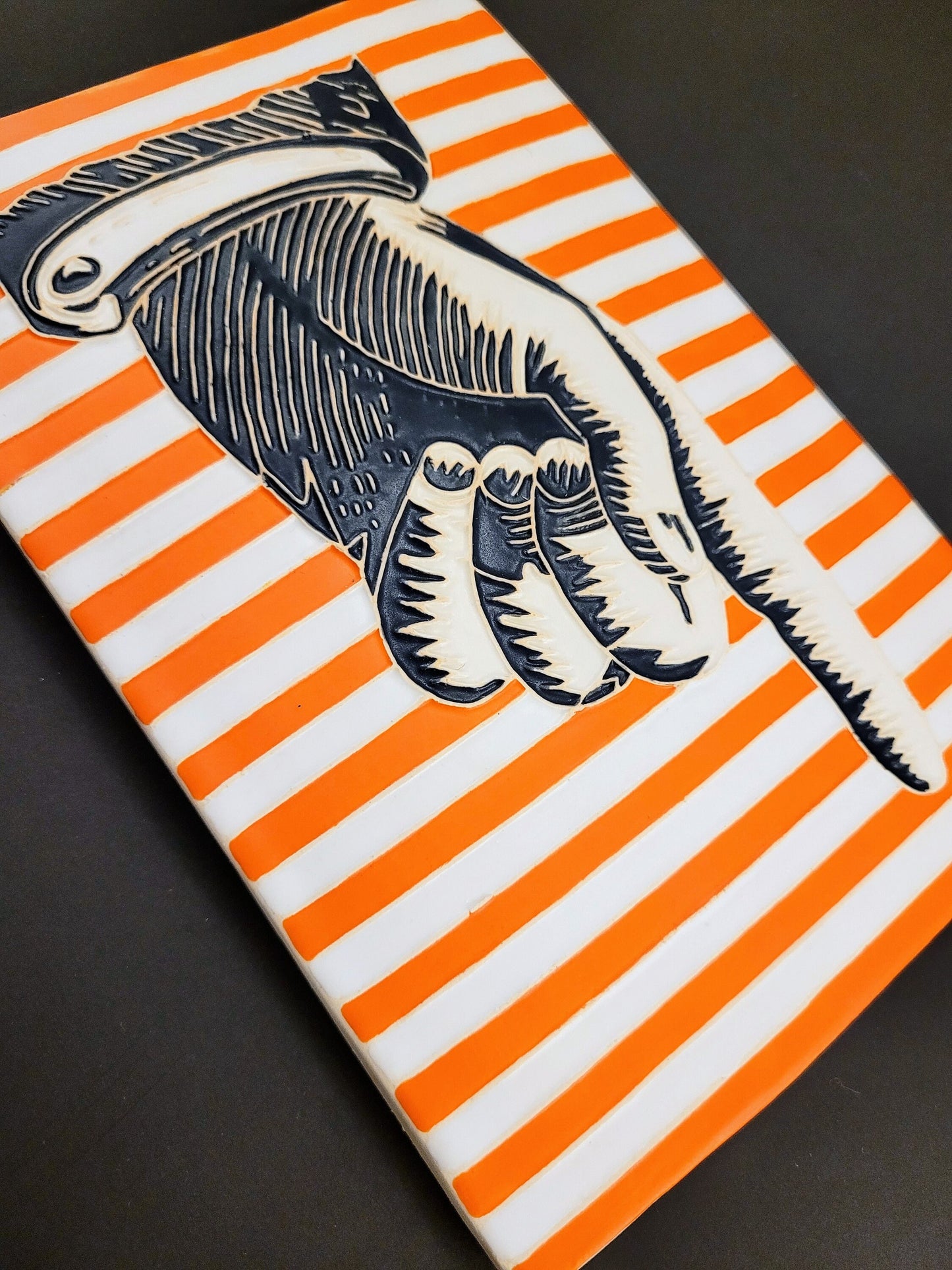 Antique Pointing Hand, handmade ceramic art tile