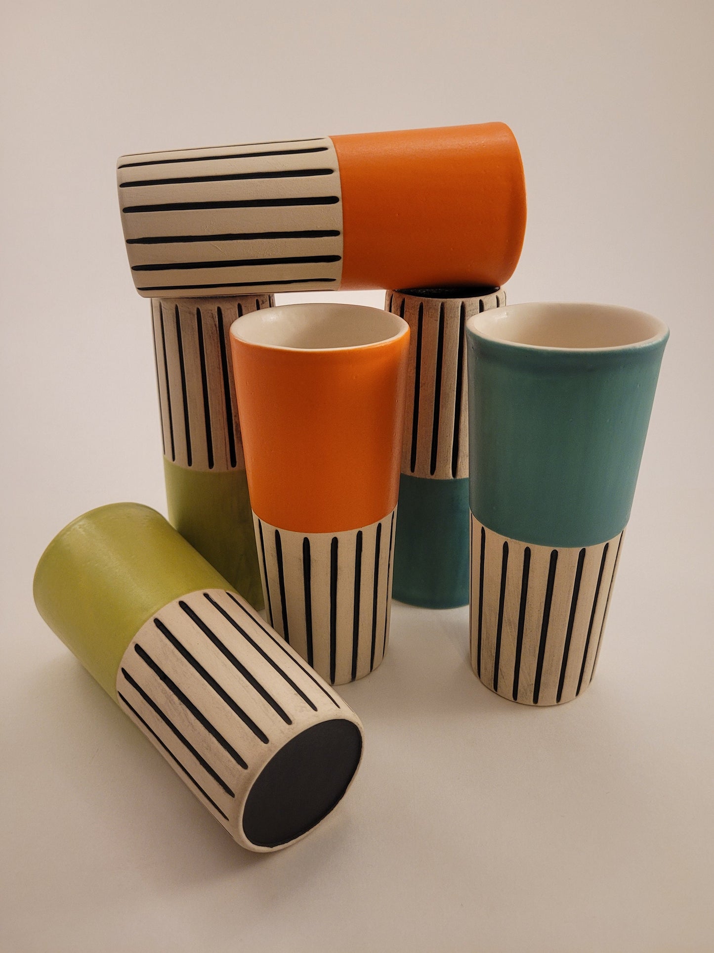 Modern handmade ceramic tumblers set, slip casted ceramic cup set, 10oz