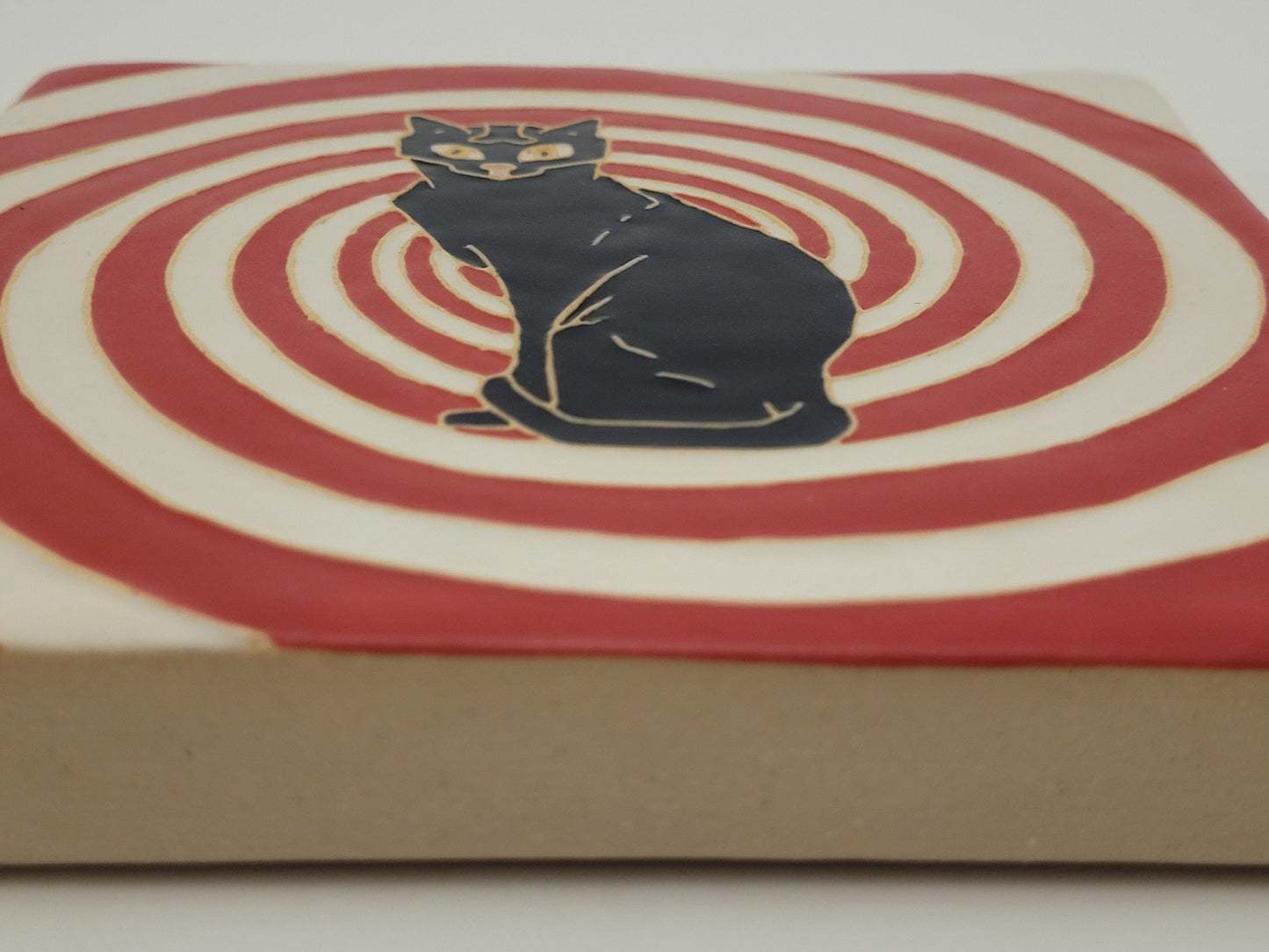 Hypnotic Cat Tile, Handmade ceramic tile