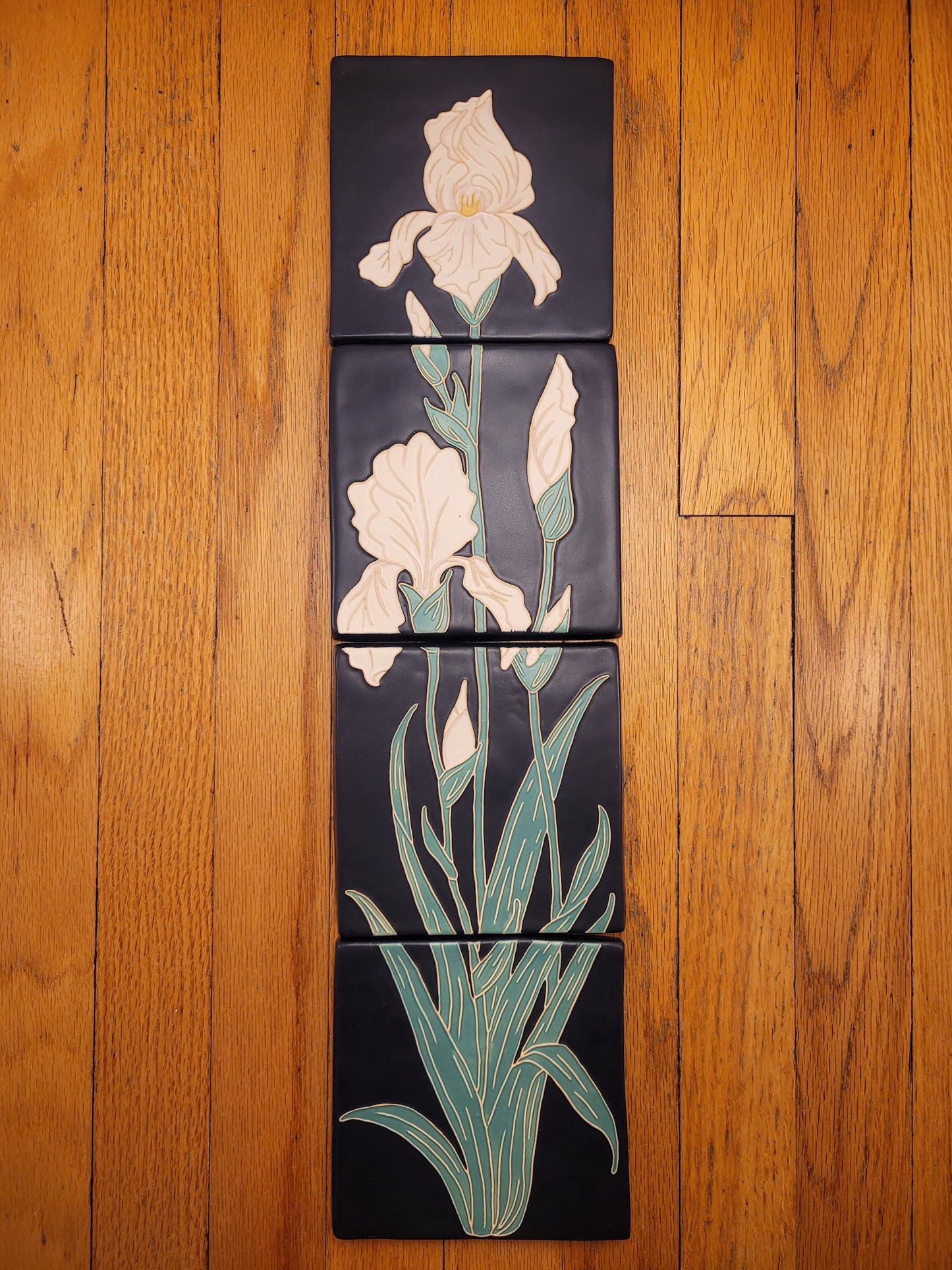 Art Nouveau Iris Tile, Handmade ceramic art tile