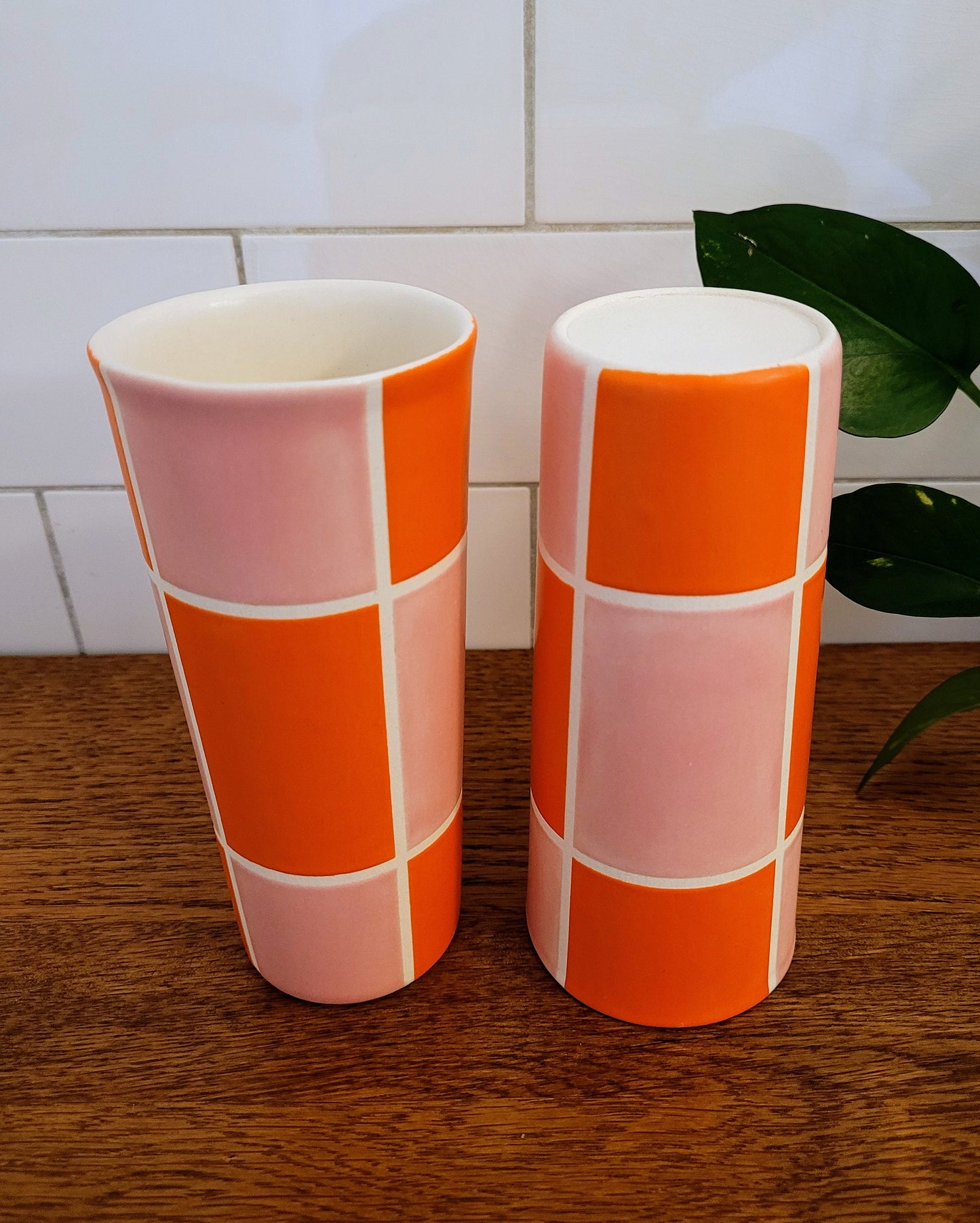 Vintage Mod inspired handmade ceramic tumblers set, slip casted ceramic cup set, 10oz