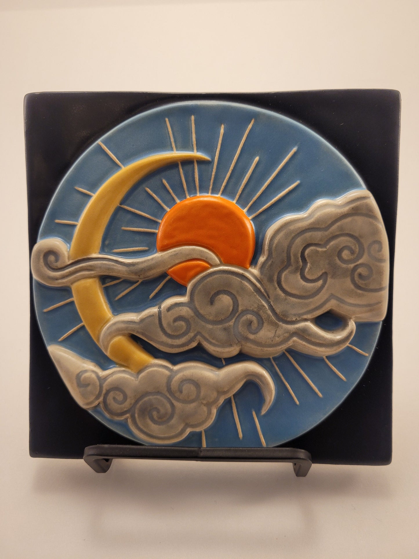 Sun and Moon Tile, Handmade ceramic tile