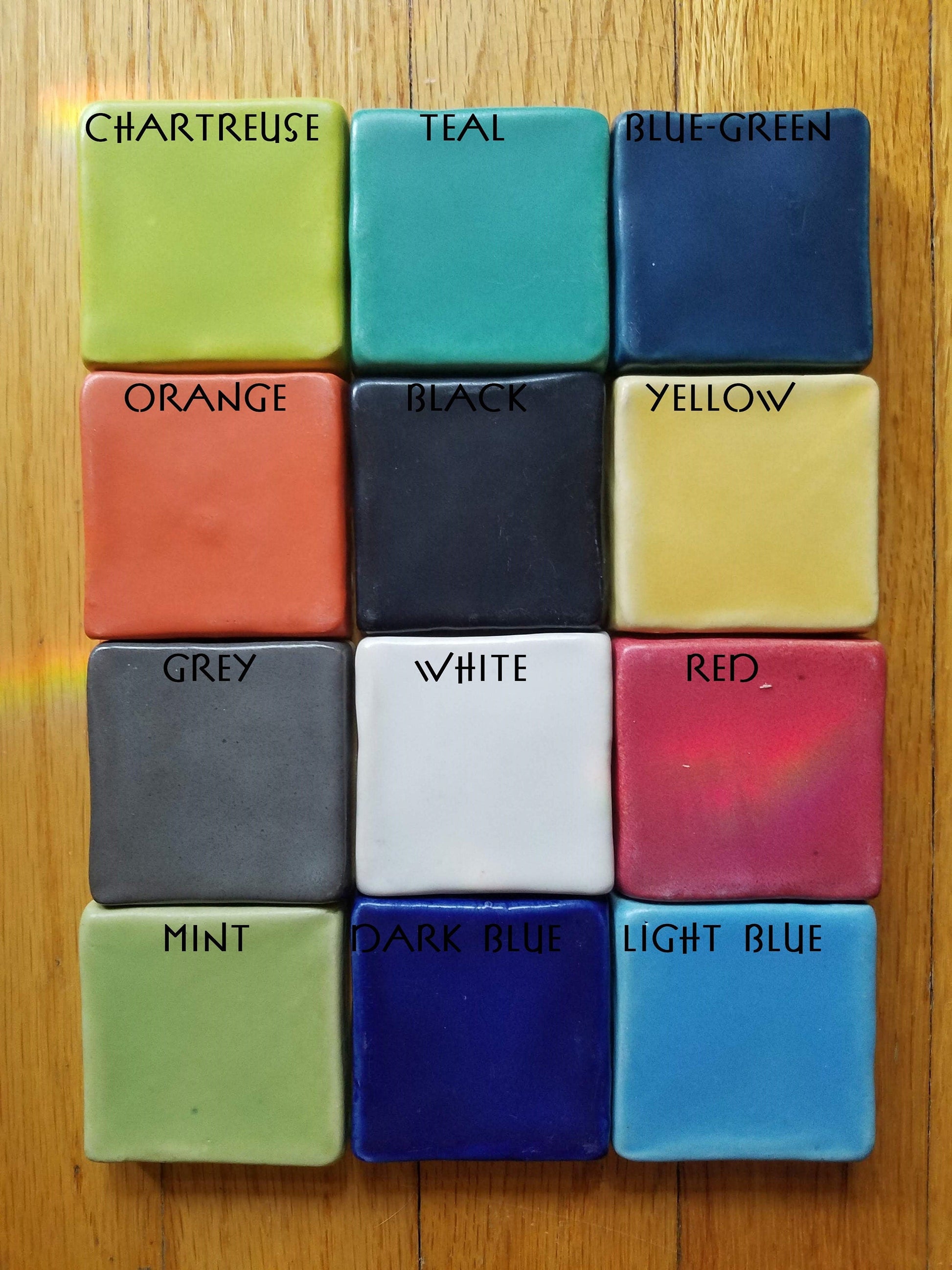 Glaze color chart - all 12 available colors with names