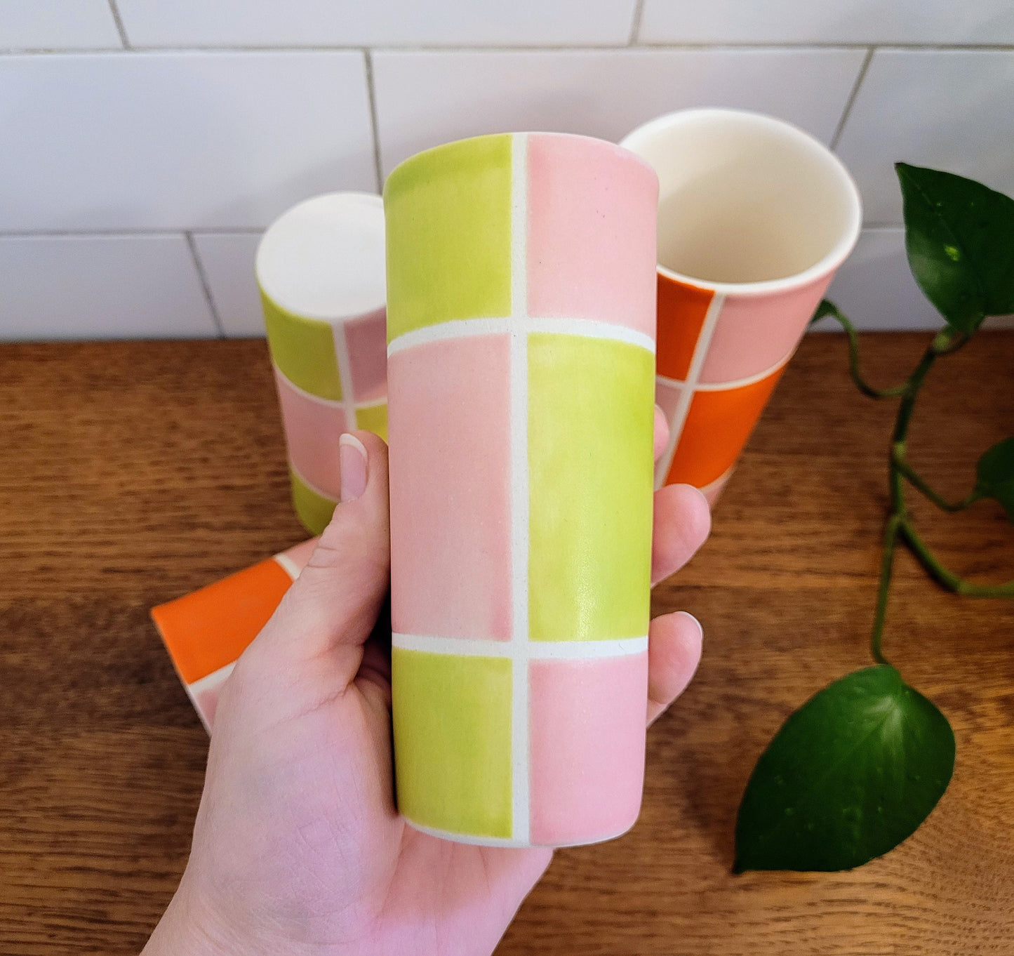 Vintage Mod inspired handmade ceramic tumblers set, slip casted ceramic cup set, 8oz